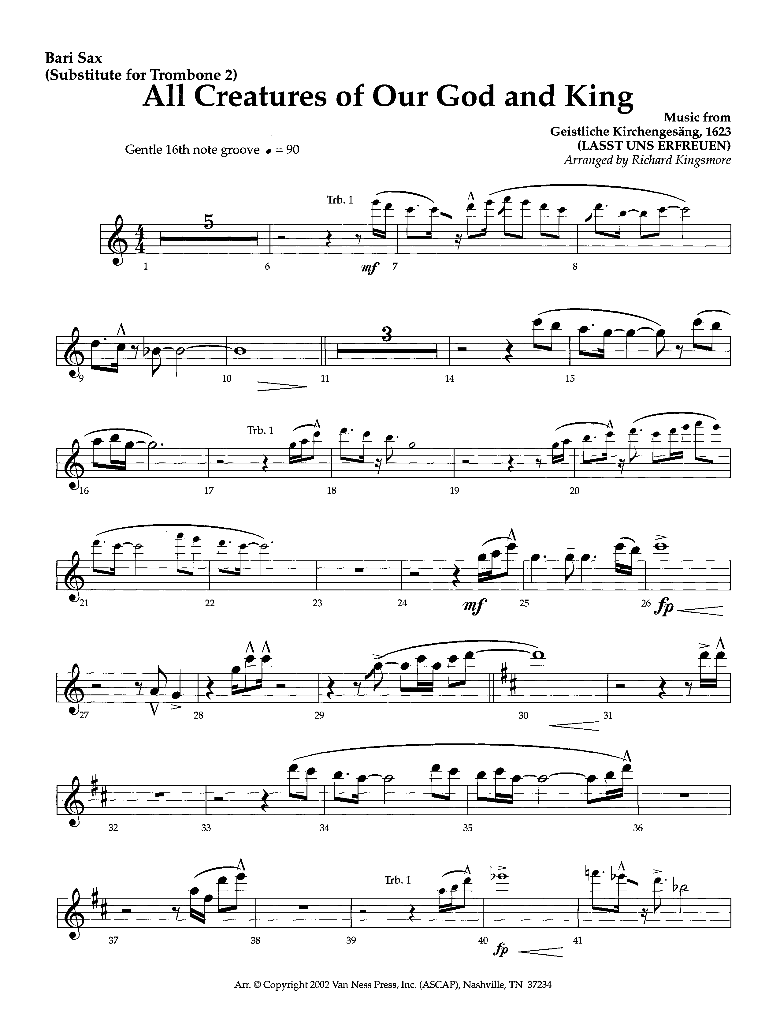 All Creatures Of Our God And King (Instrumental) Bari Sax (Lifeway Worship / Arr. Richard Kingsmore)