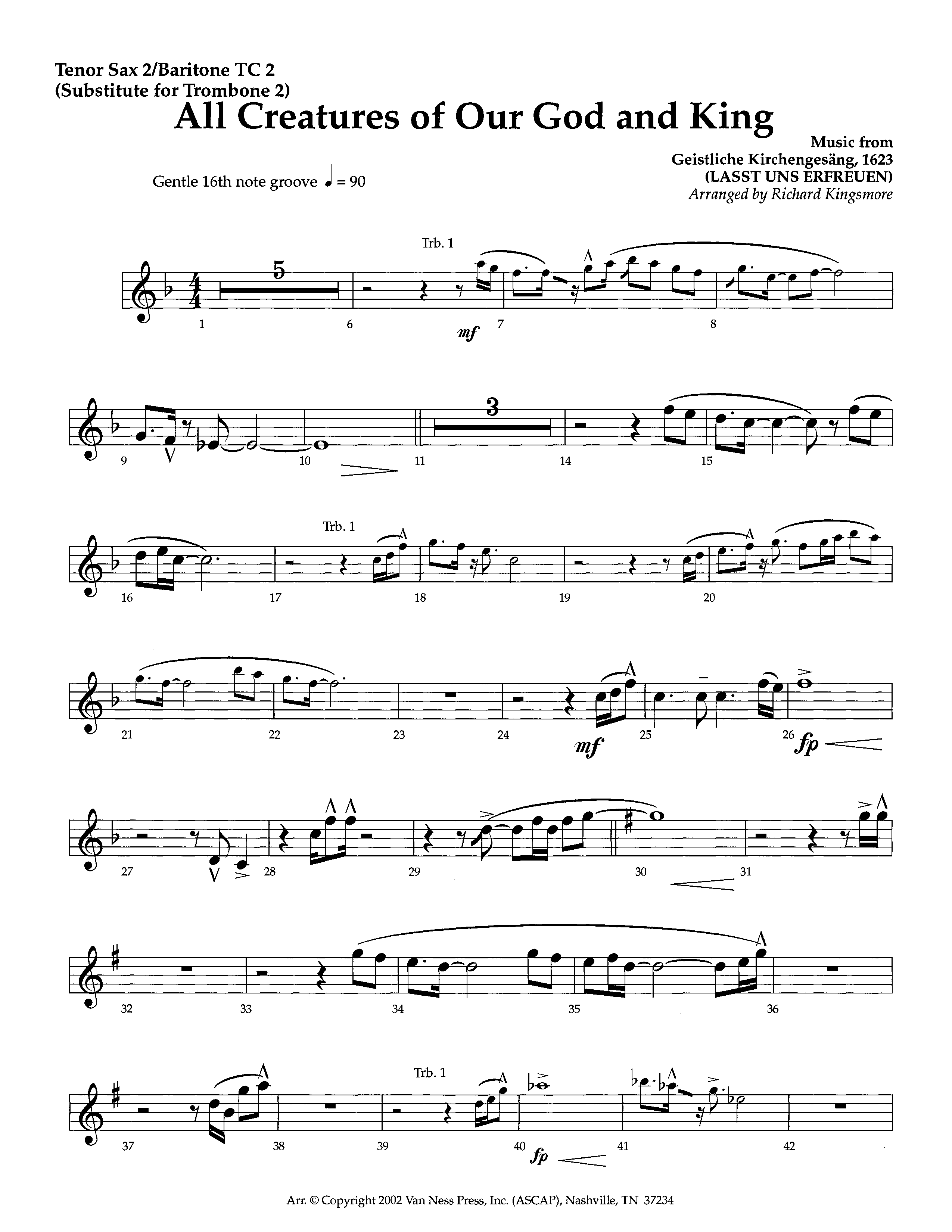 All Creatures Of Our God And King (Instrumental) Tenor Sax/Baritone T.C. (Lifeway Worship / Arr. Richard Kingsmore)