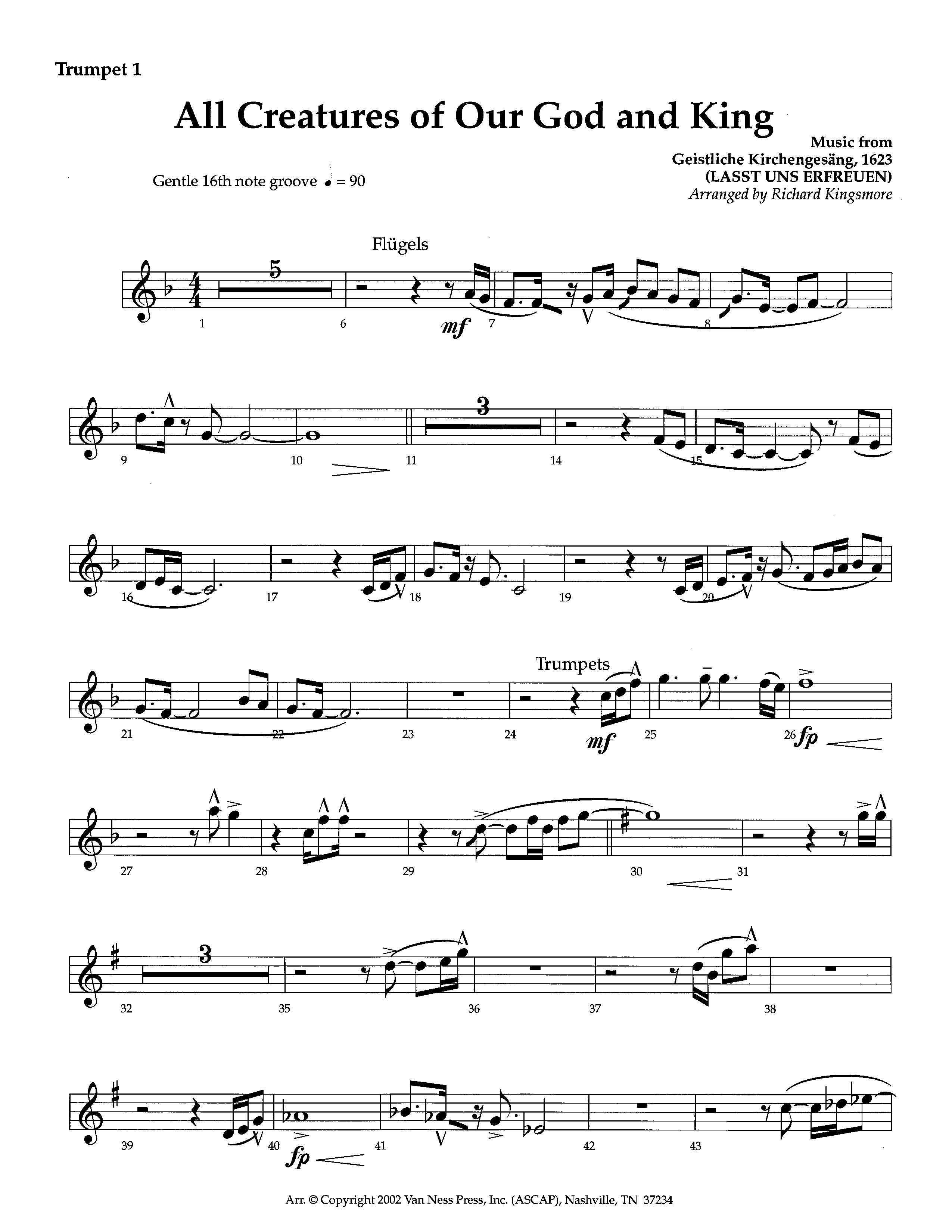 All Creatures Of Our God And King (Instrumental) Trumpet 1 (Lifeway Worship / Arr. Richard Kingsmore)