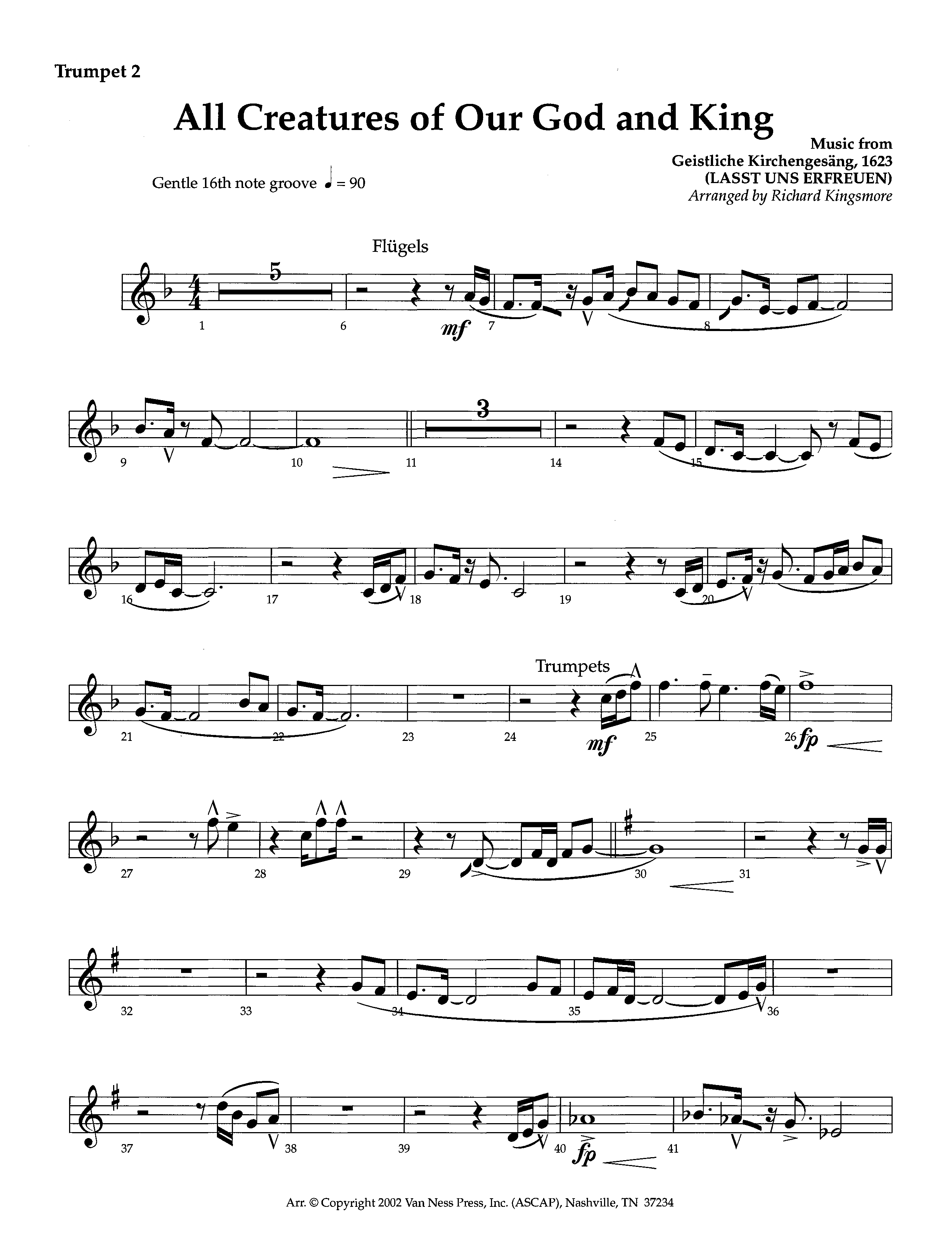 All Creatures Of Our God And King (Instrumental) Trumpet 2 (Lifeway Worship / Arr. Richard Kingsmore)