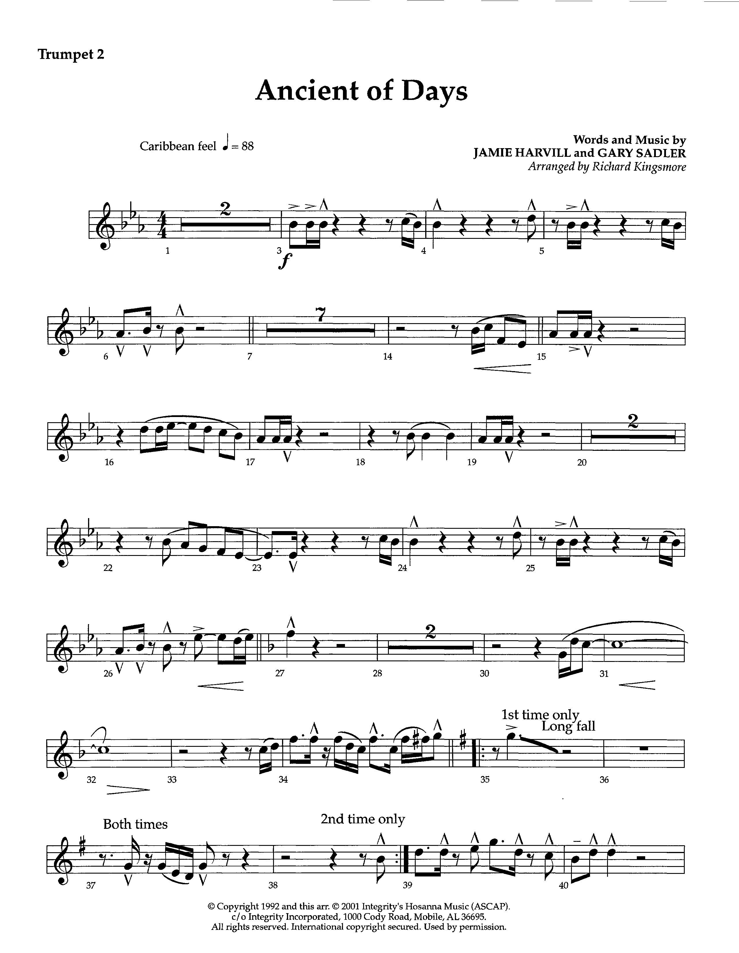 Ancient Of Days (Instrumental) Trumpet 2 (Lifeway Worship / Arr. Richard Kingsmore)