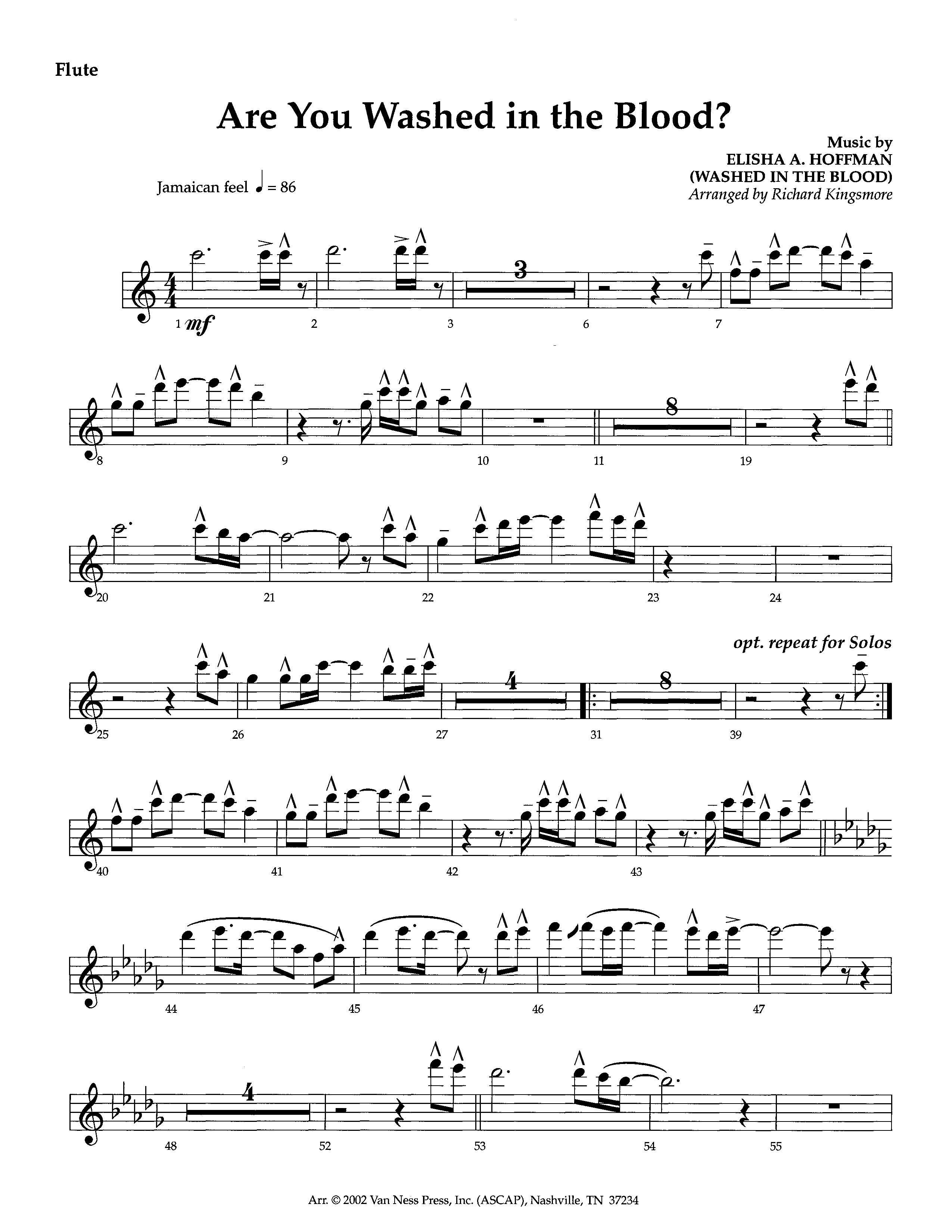 Are You Washed In The Blood (Instrumental) Flute (Lifeway Worship / Arr. Richard Kingsmore)