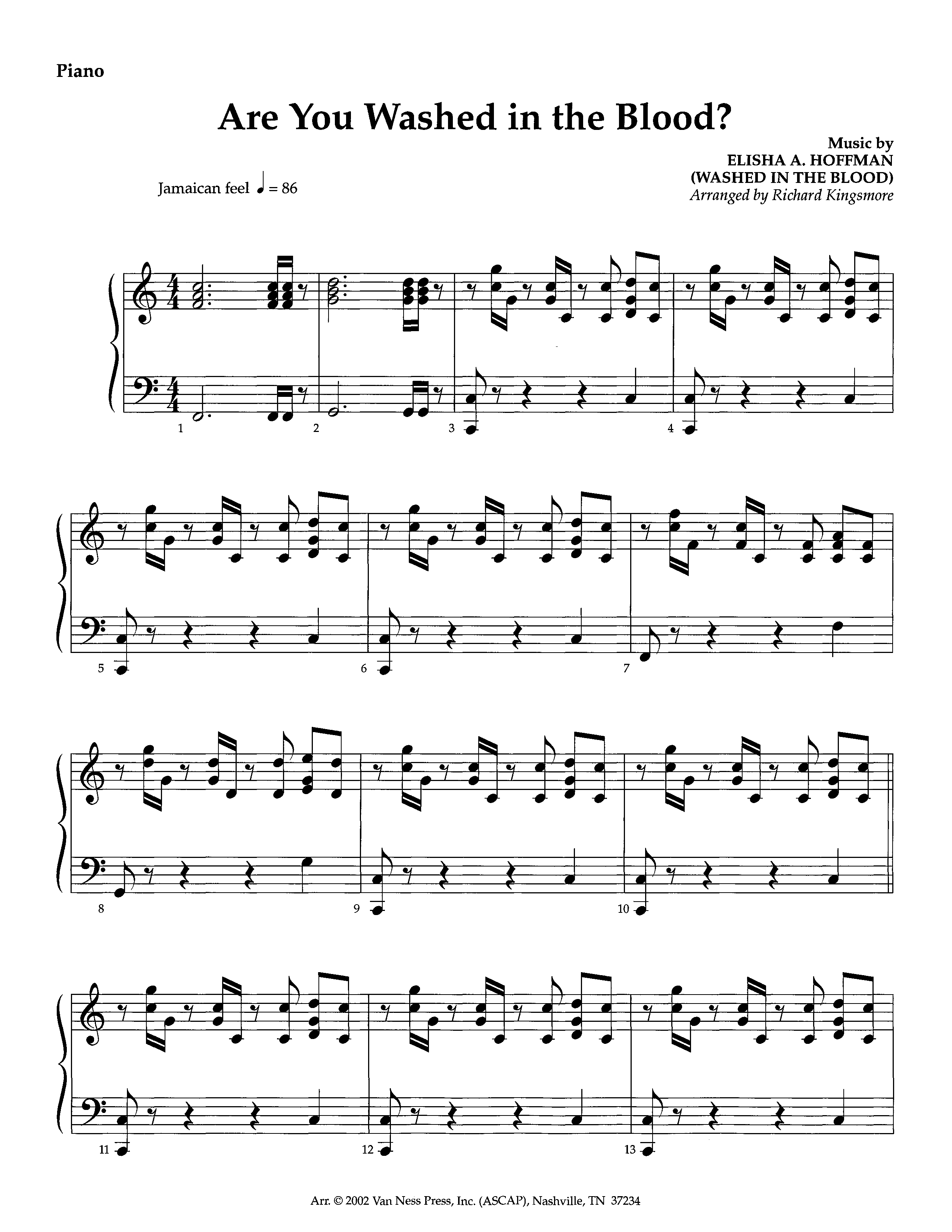 Are You Washed In The Blood (Instrumental) Piano Sheet (Lifeway Worship / Arr. Richard Kingsmore)