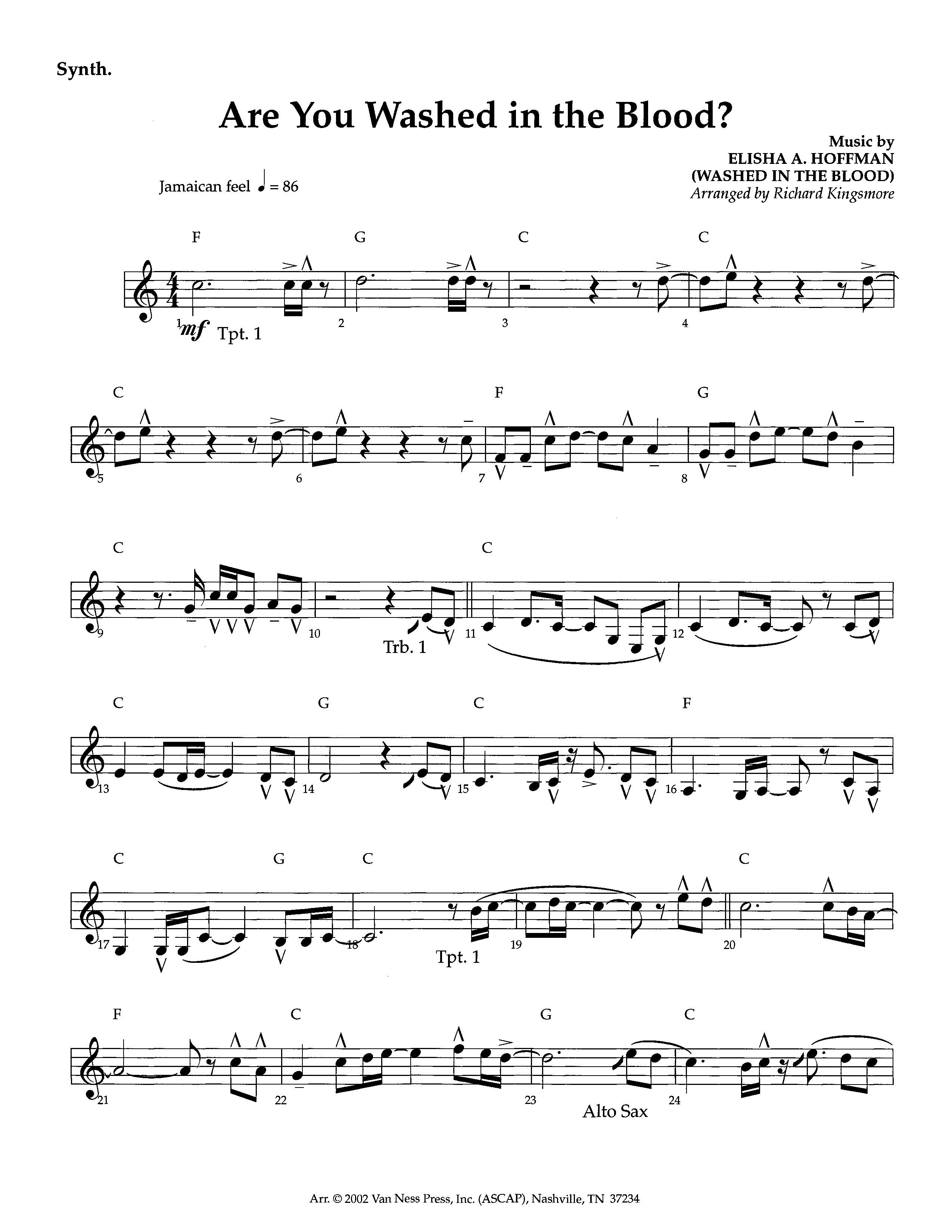 Are You Washed In The Blood (Instrumental) Synth (Lifeway Worship / Arr. Richard Kingsmore)