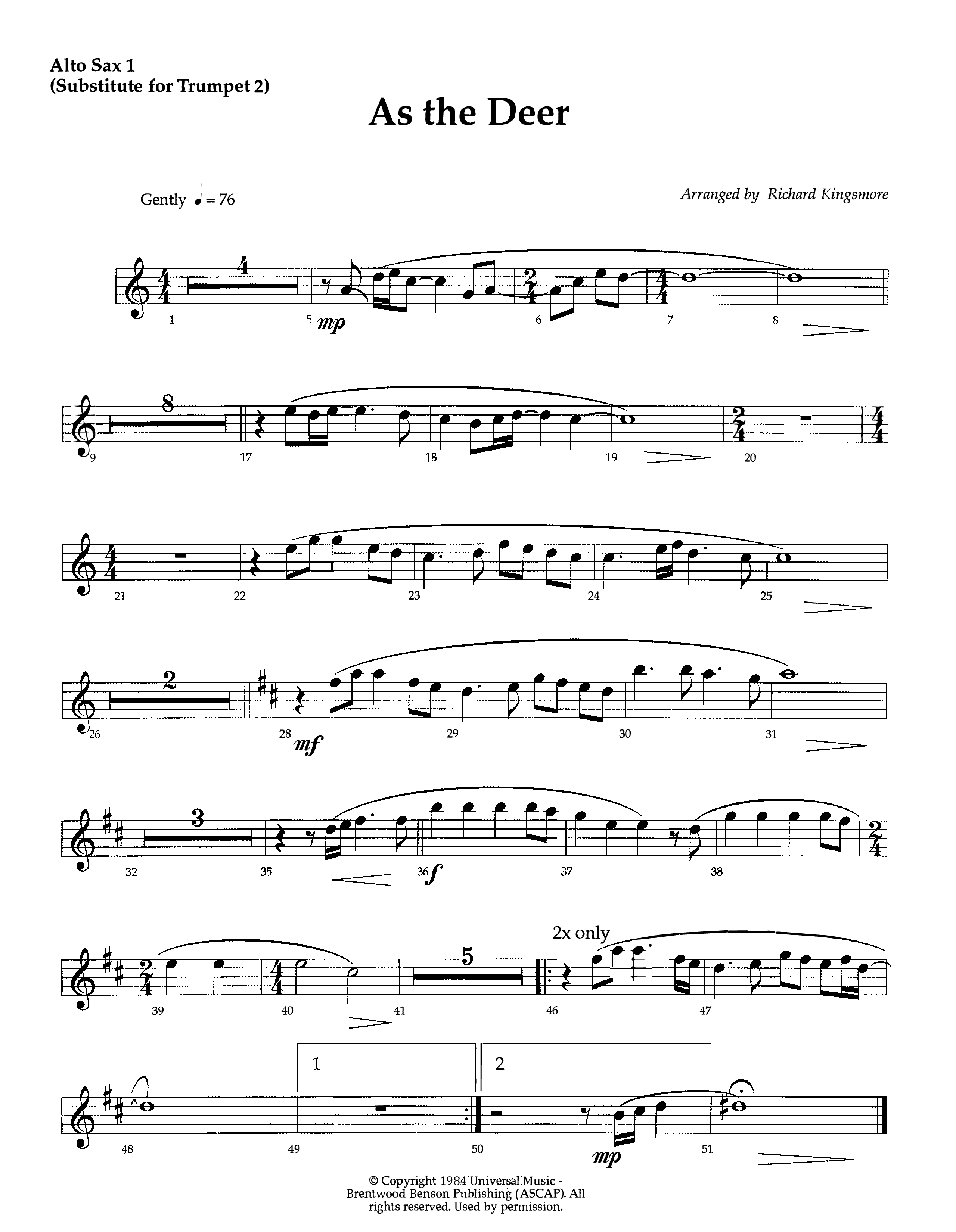 As The Deer (Instrumental) Alto Sax 1/2 (Lifeway Worship / Arr. Richard Kingsmore)