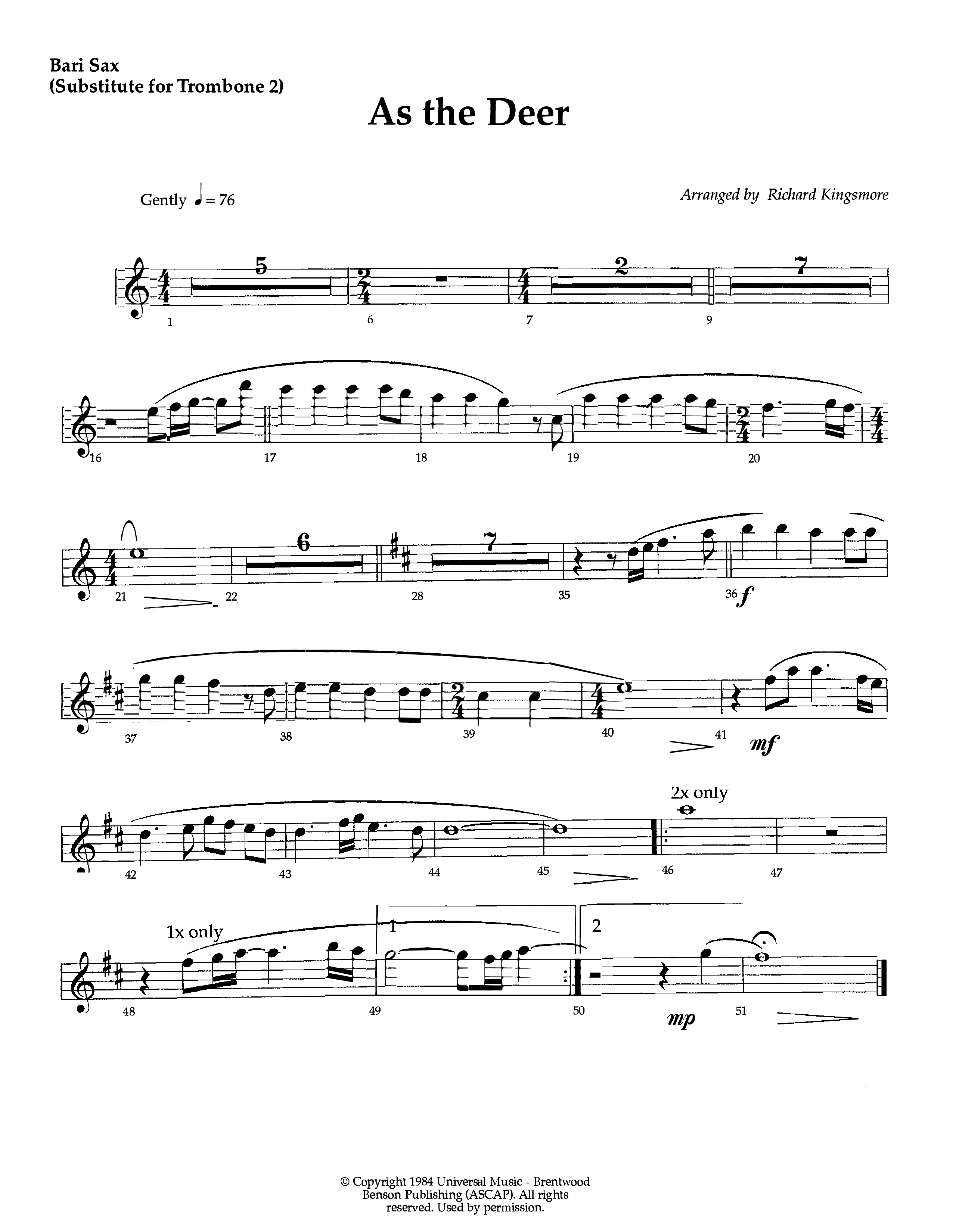 As The Deer (Instrumental) Bari Sax (Lifeway Worship / Arr. Richard Kingsmore)