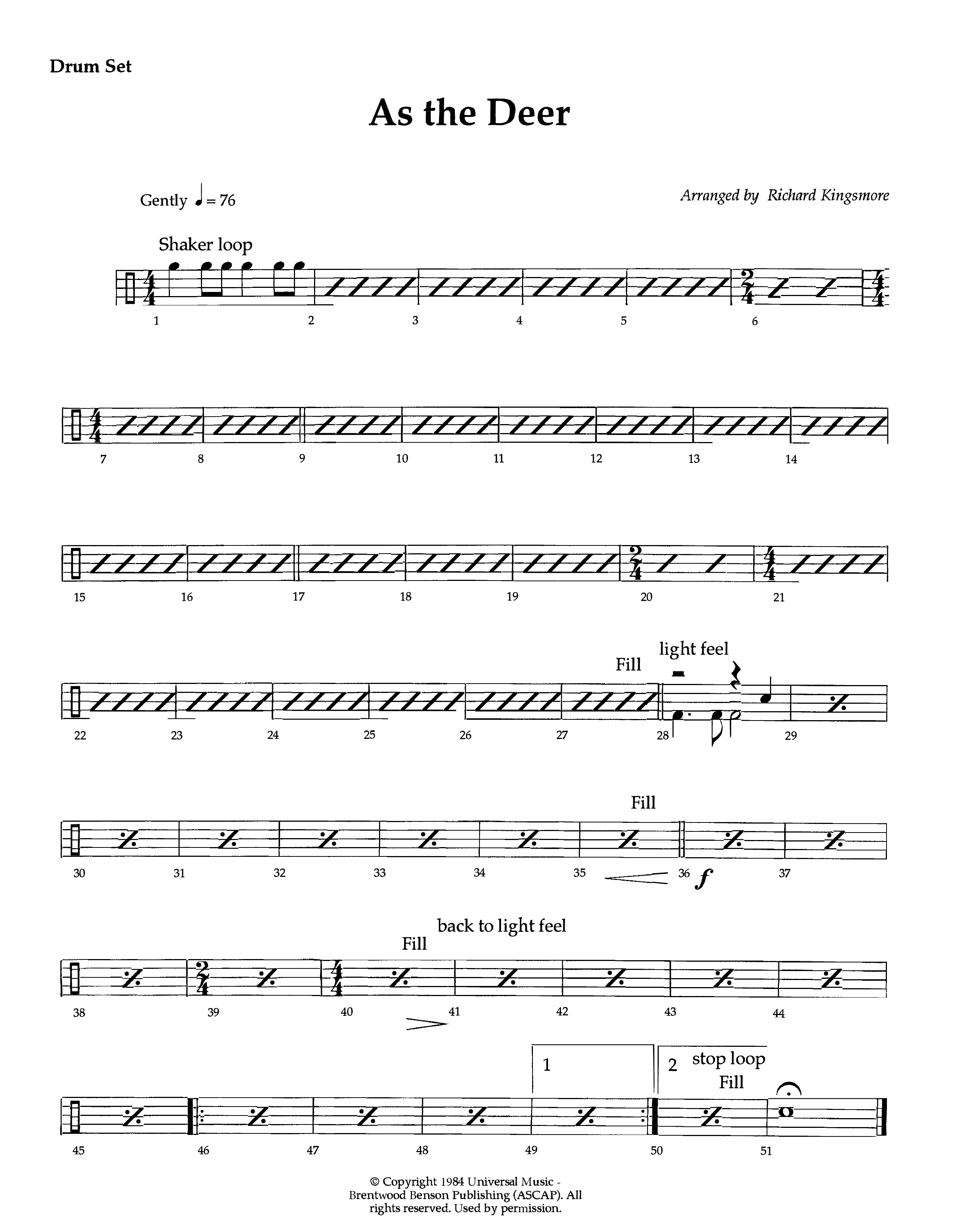 As The Deer (Instrumental) Drum Set (Lifeway Worship / Arr. Richard Kingsmore)