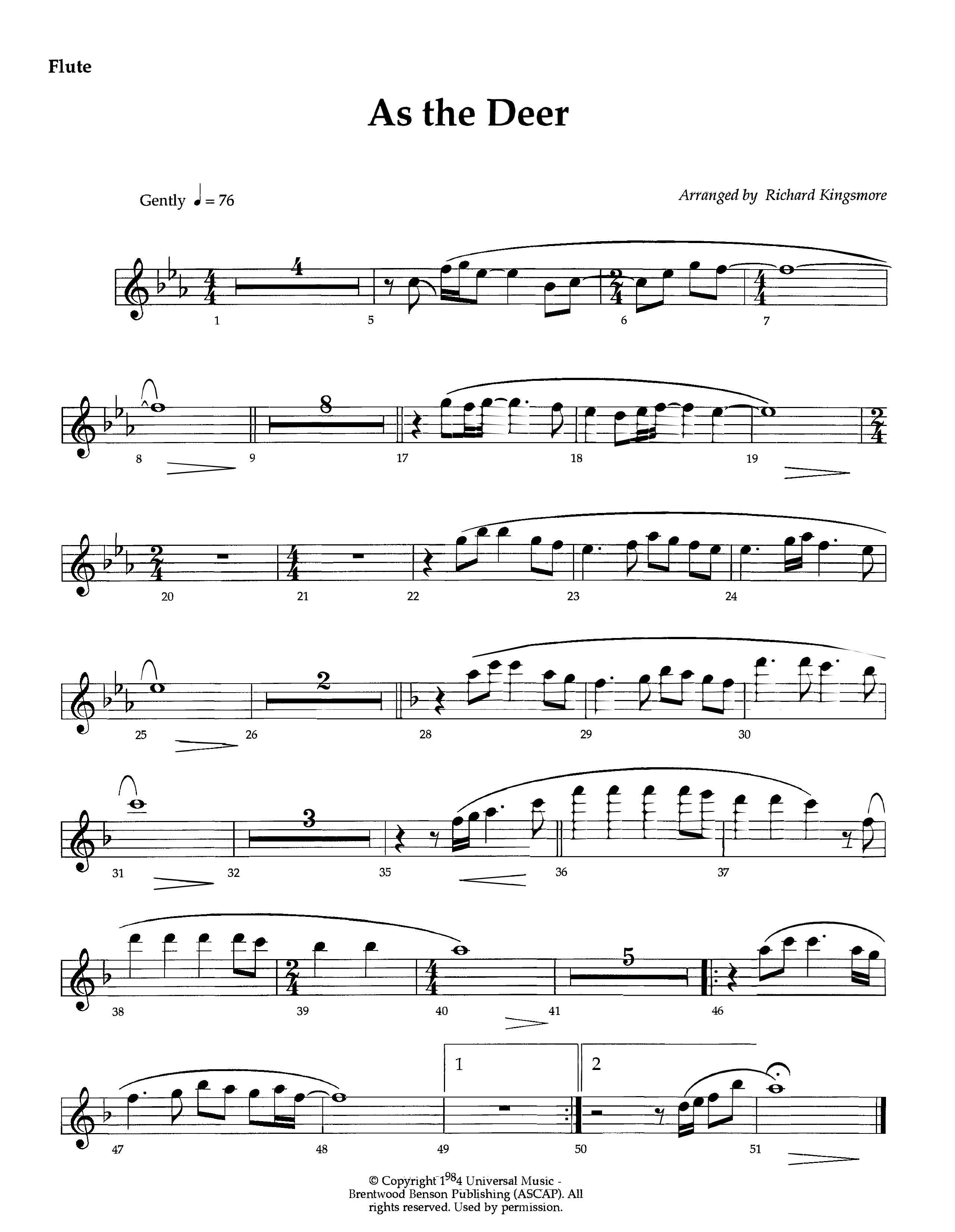 As The Deer (Instrumental) Flute (Lifeway Worship / Arr. Richard Kingsmore)