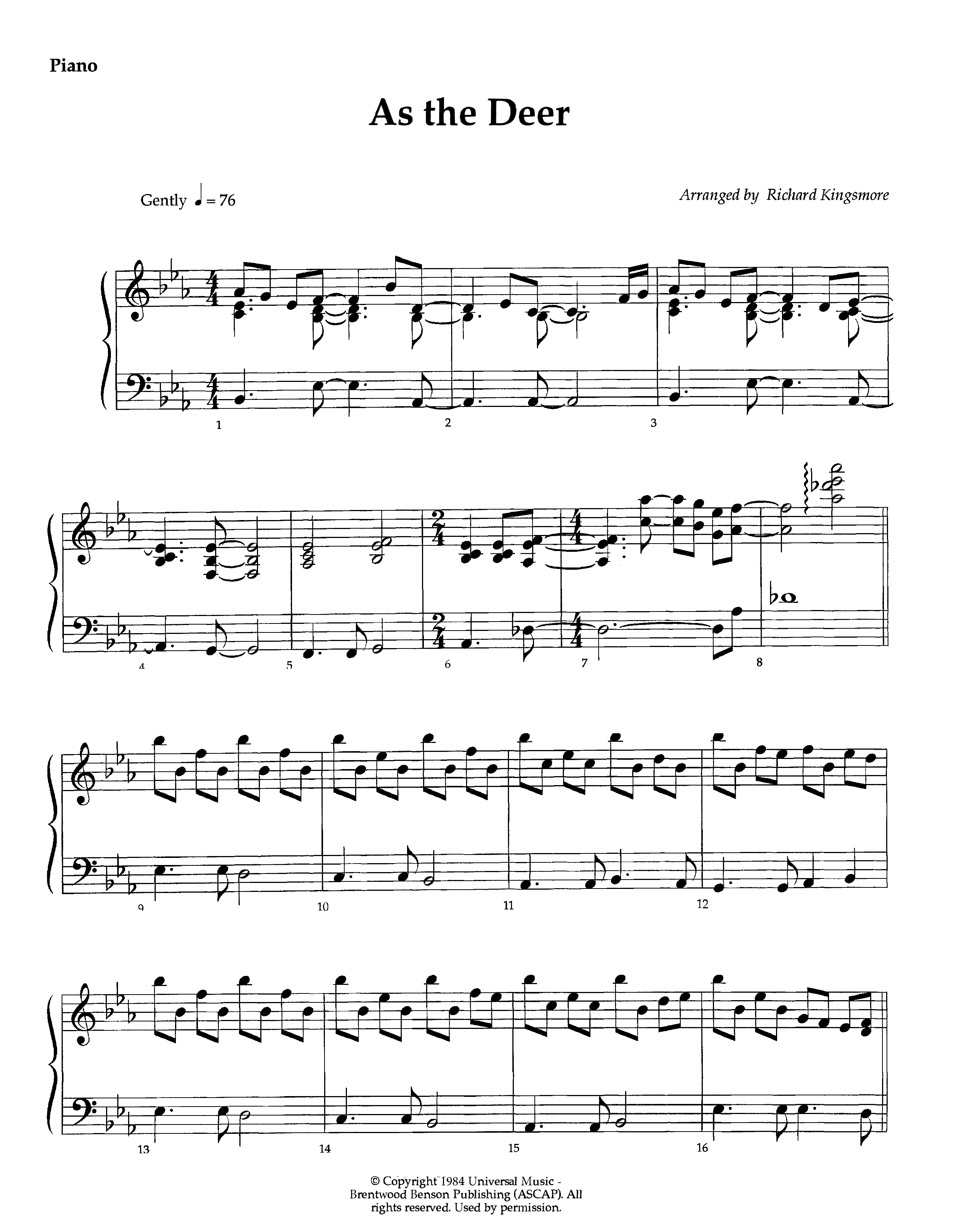 As The Deer (Instrumental) Piano Sheet (Lifeway Worship / Arr. Richard Kingsmore)