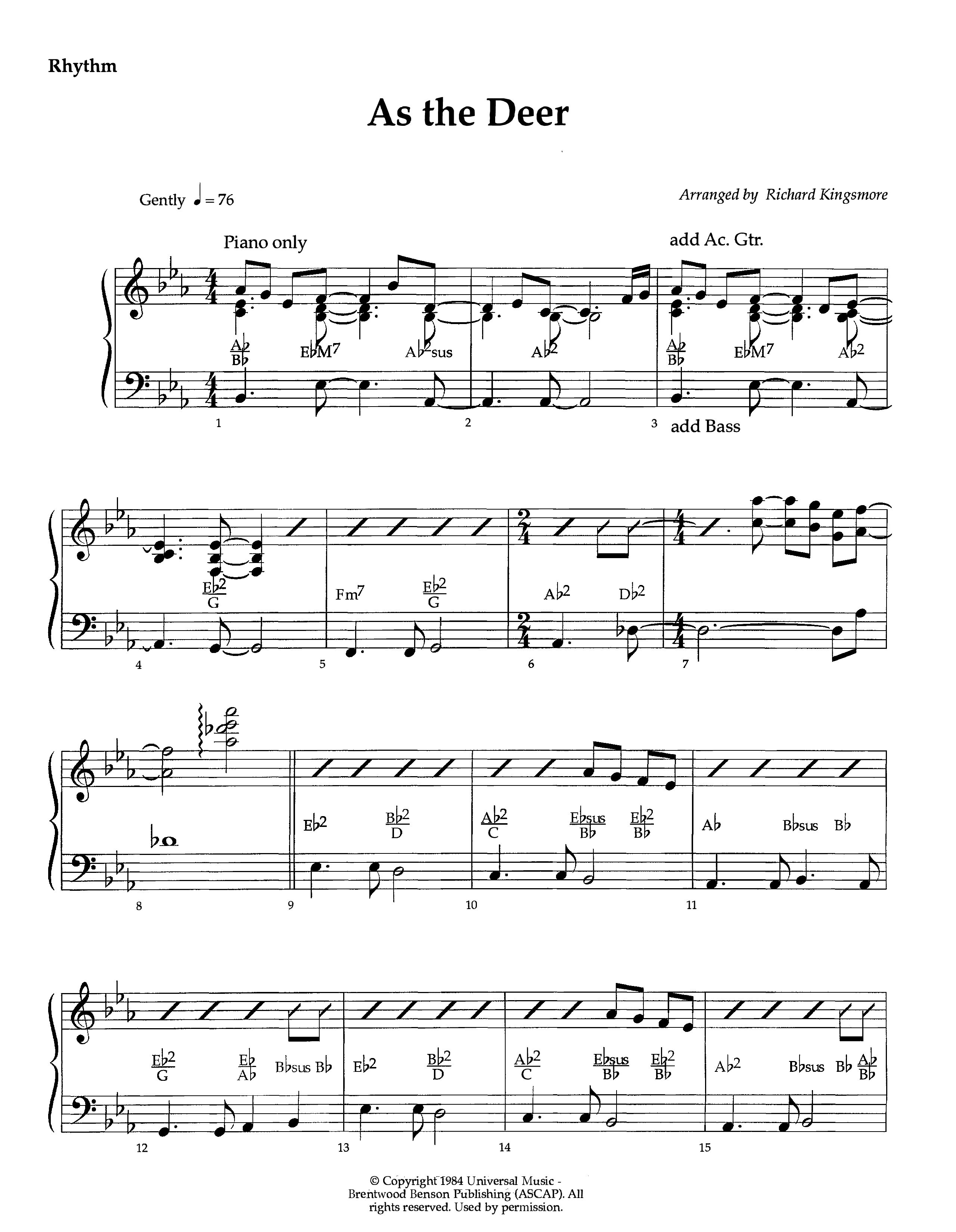 As The Deer (Instrumental) Rhythm Chart (Lifeway Worship / Arr. Richard Kingsmore)