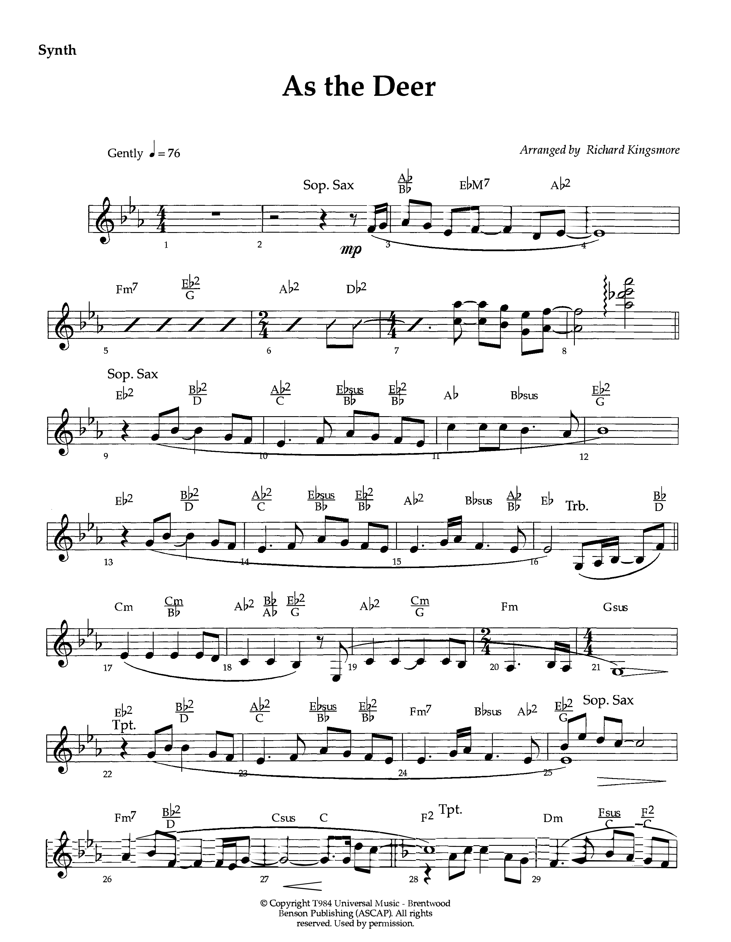 As The Deer (Instrumental) Synth (Lifeway Worship / Arr. Richard Kingsmore)