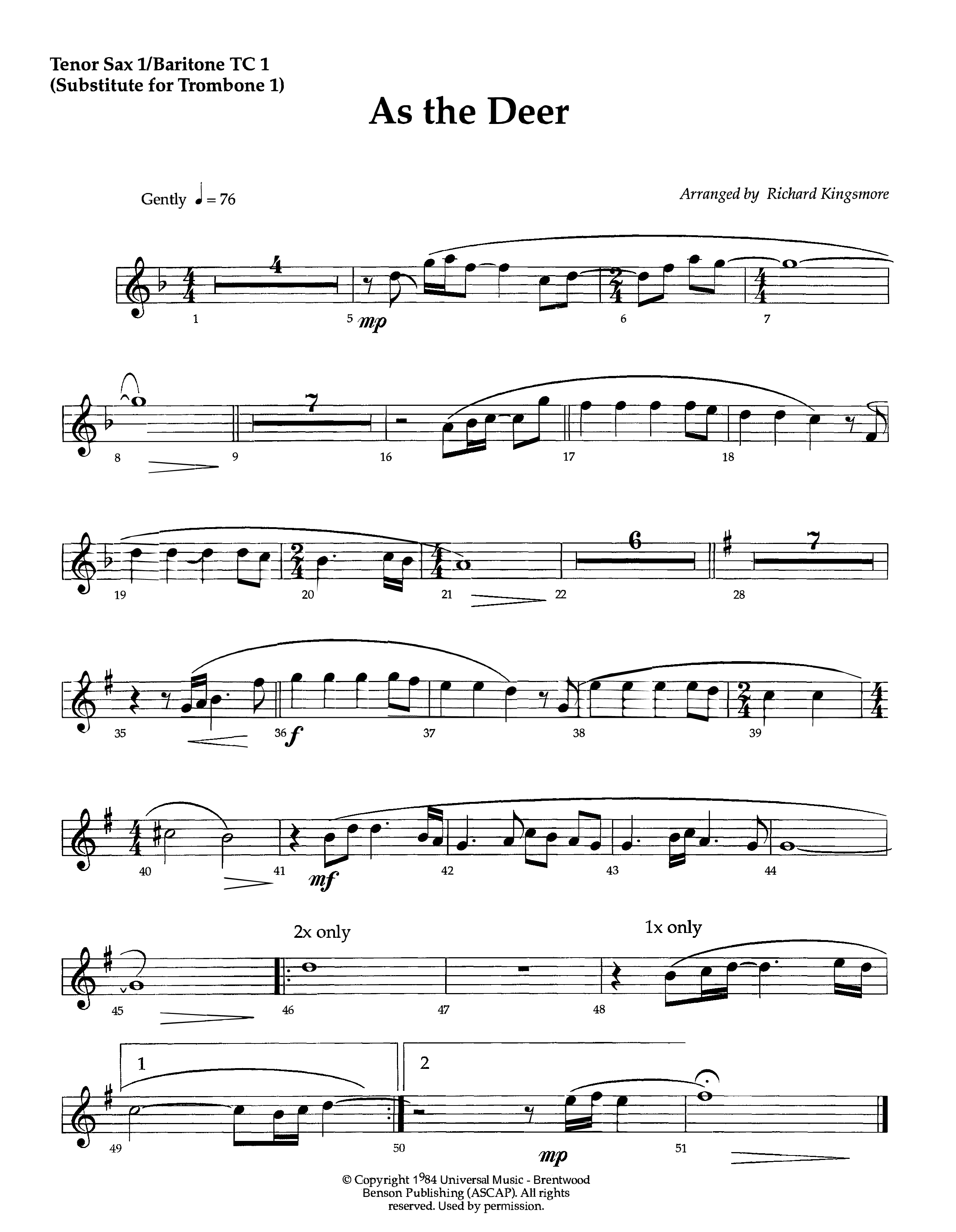 As The Deer (Instrumental) Tenor Sax/Baritone T.C. (Lifeway Worship / Arr. Richard Kingsmore)