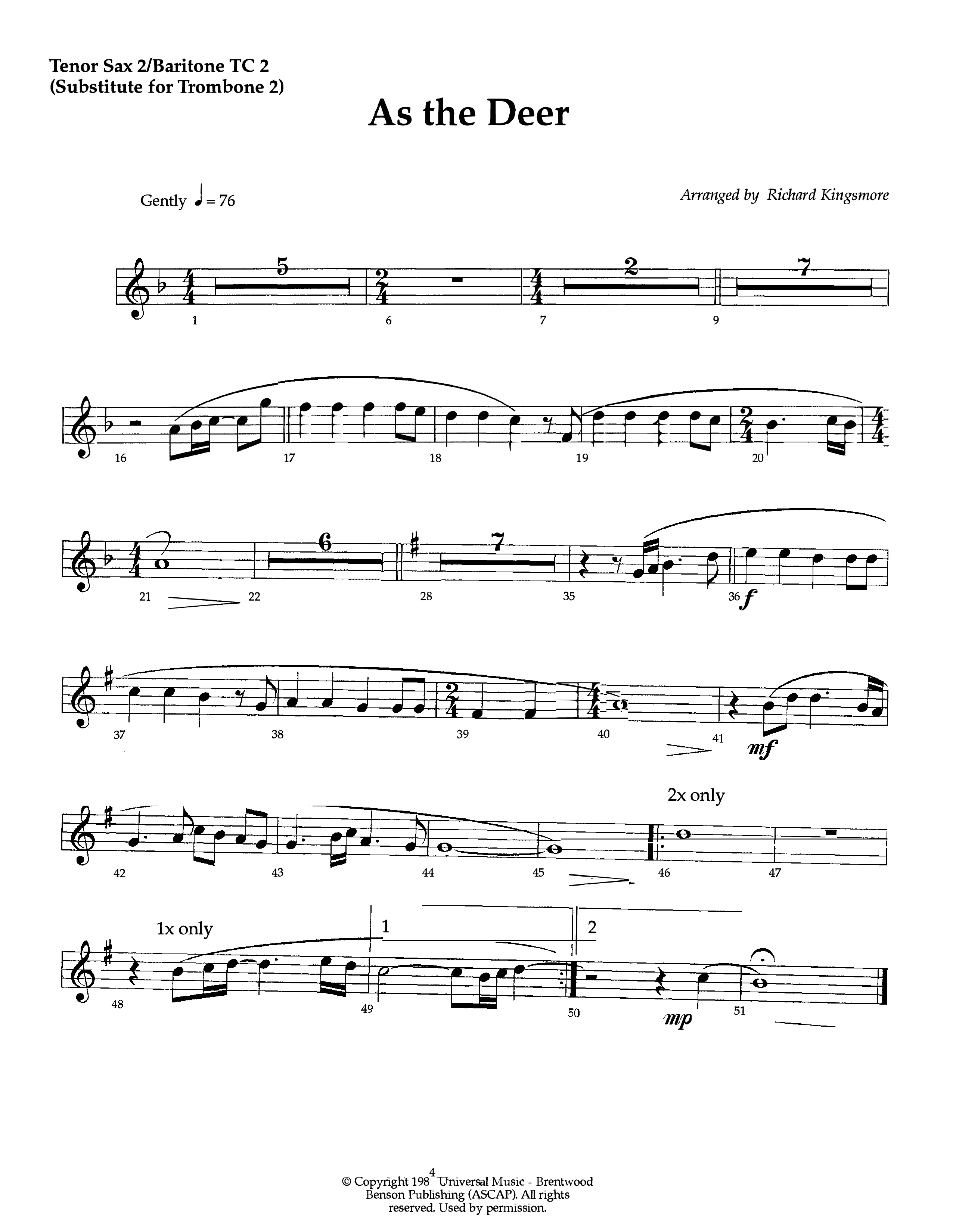 As The Deer (Instrumental) Tenor Sax/Baritone T.C. (Lifeway Worship / Arr. Richard Kingsmore)