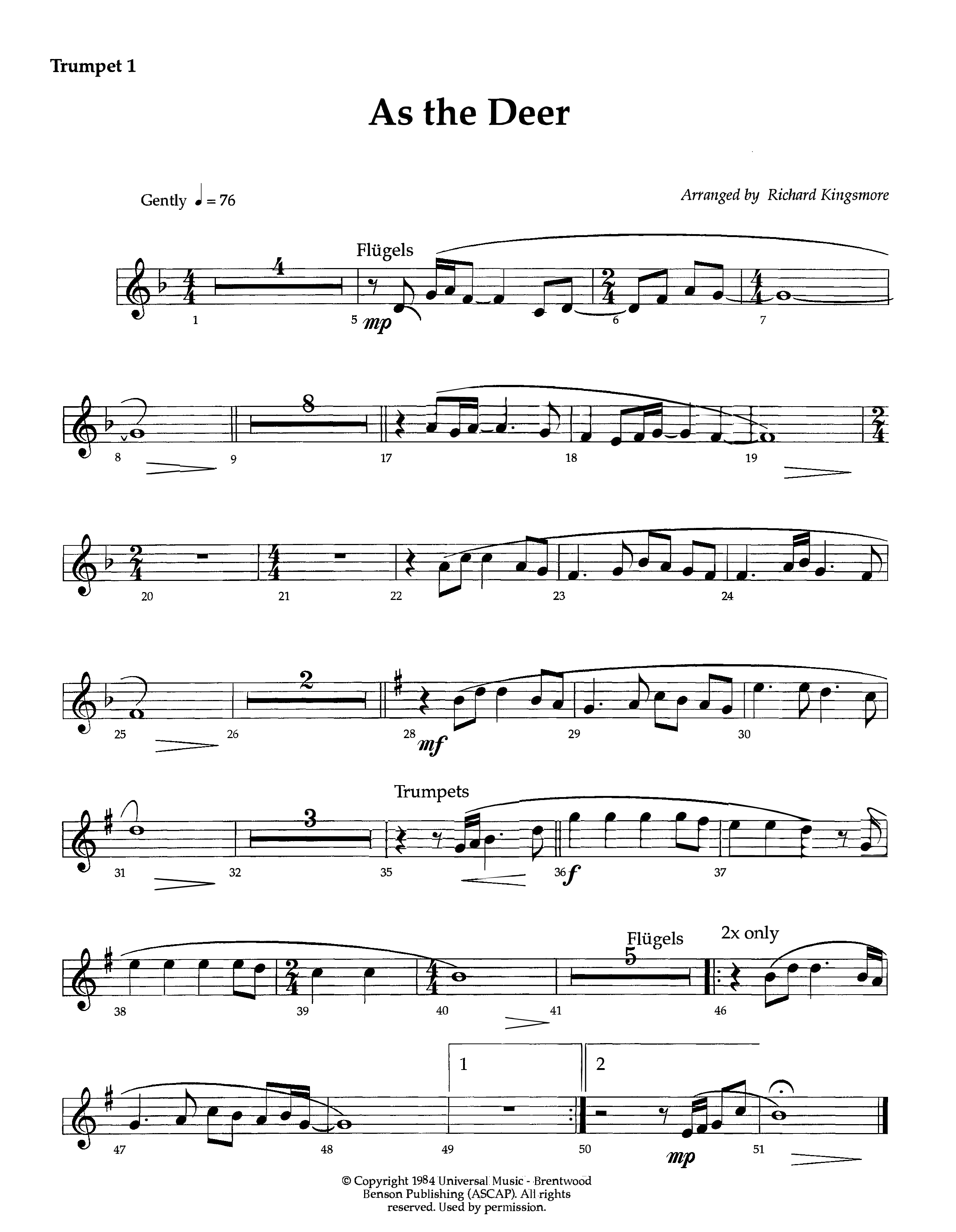 As The Deer (Instrumental) Trumpet 1 (Lifeway Worship / Arr. Richard Kingsmore)