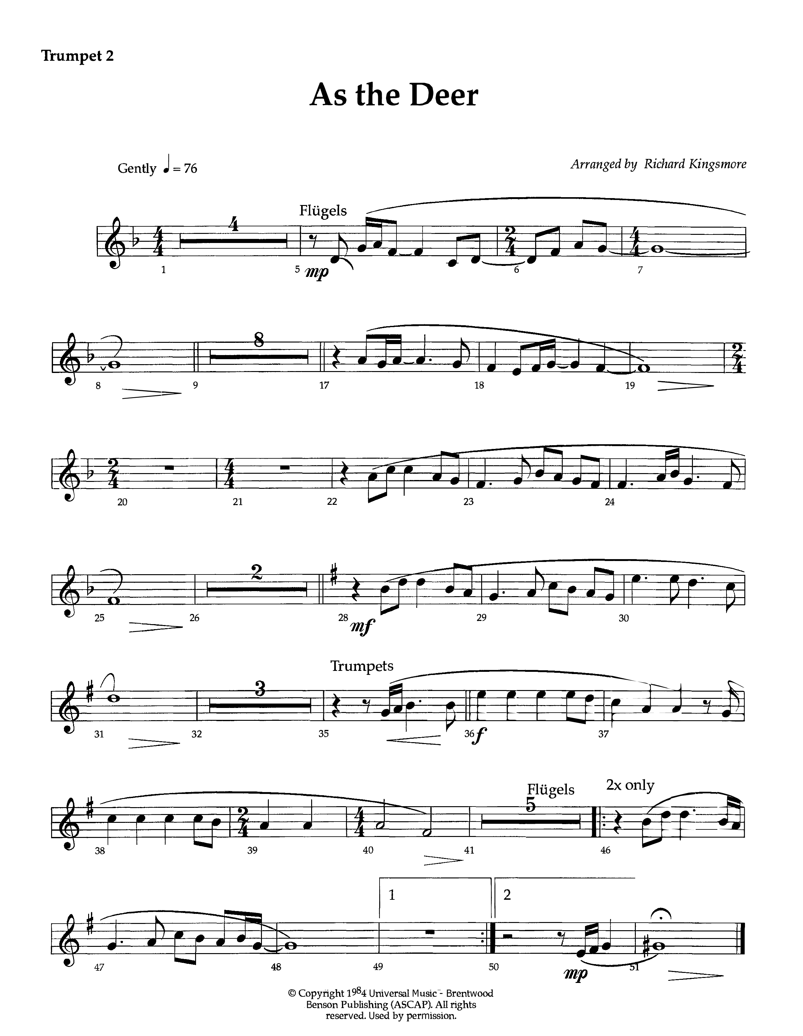 As The Deer (Instrumental) Trumpet 1 (Lifeway Worship / Arr. Richard Kingsmore)