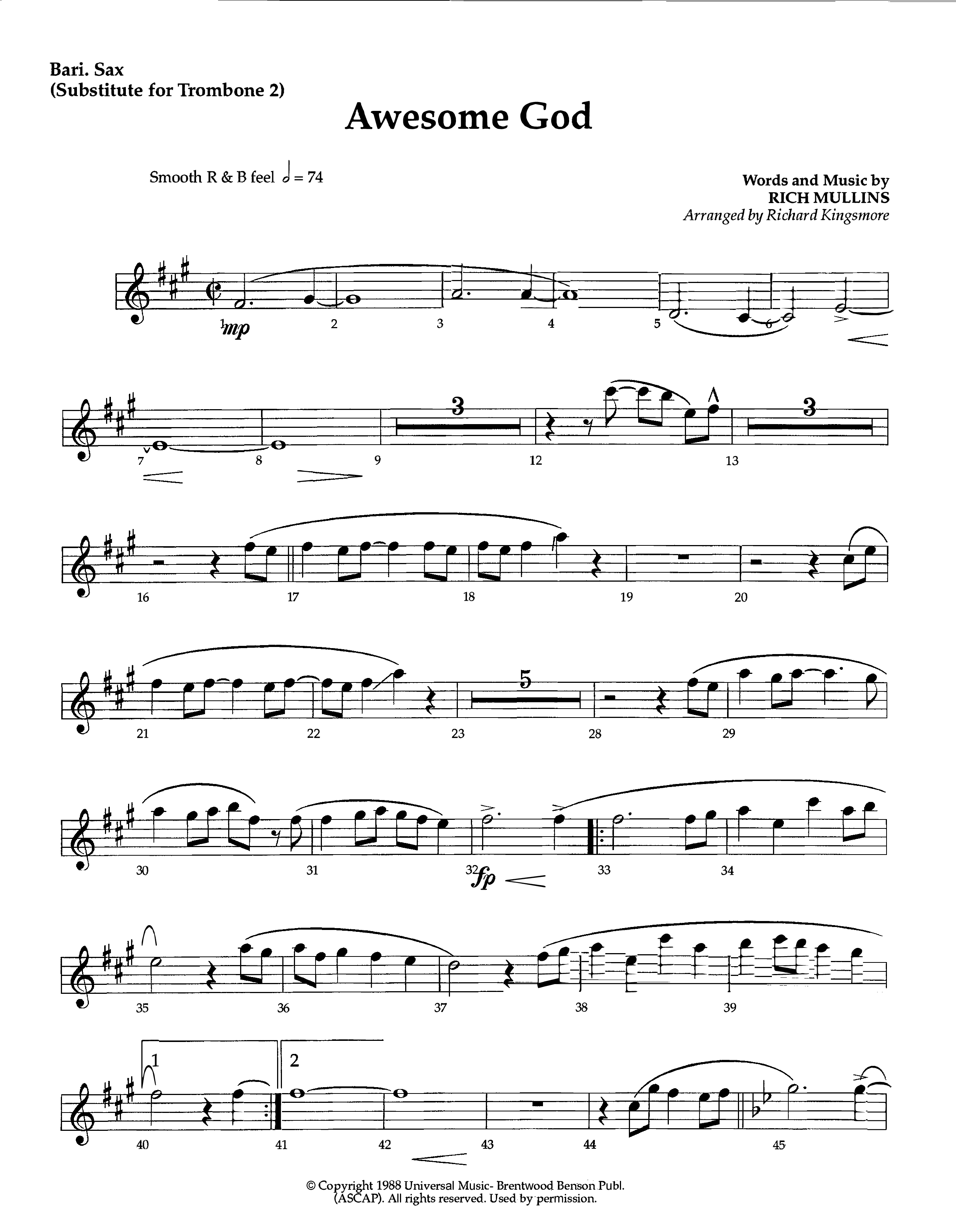 Awesome God (Instrumental) Bari Sax (Lifeway Worship / Arr. Richard Kingsmore)