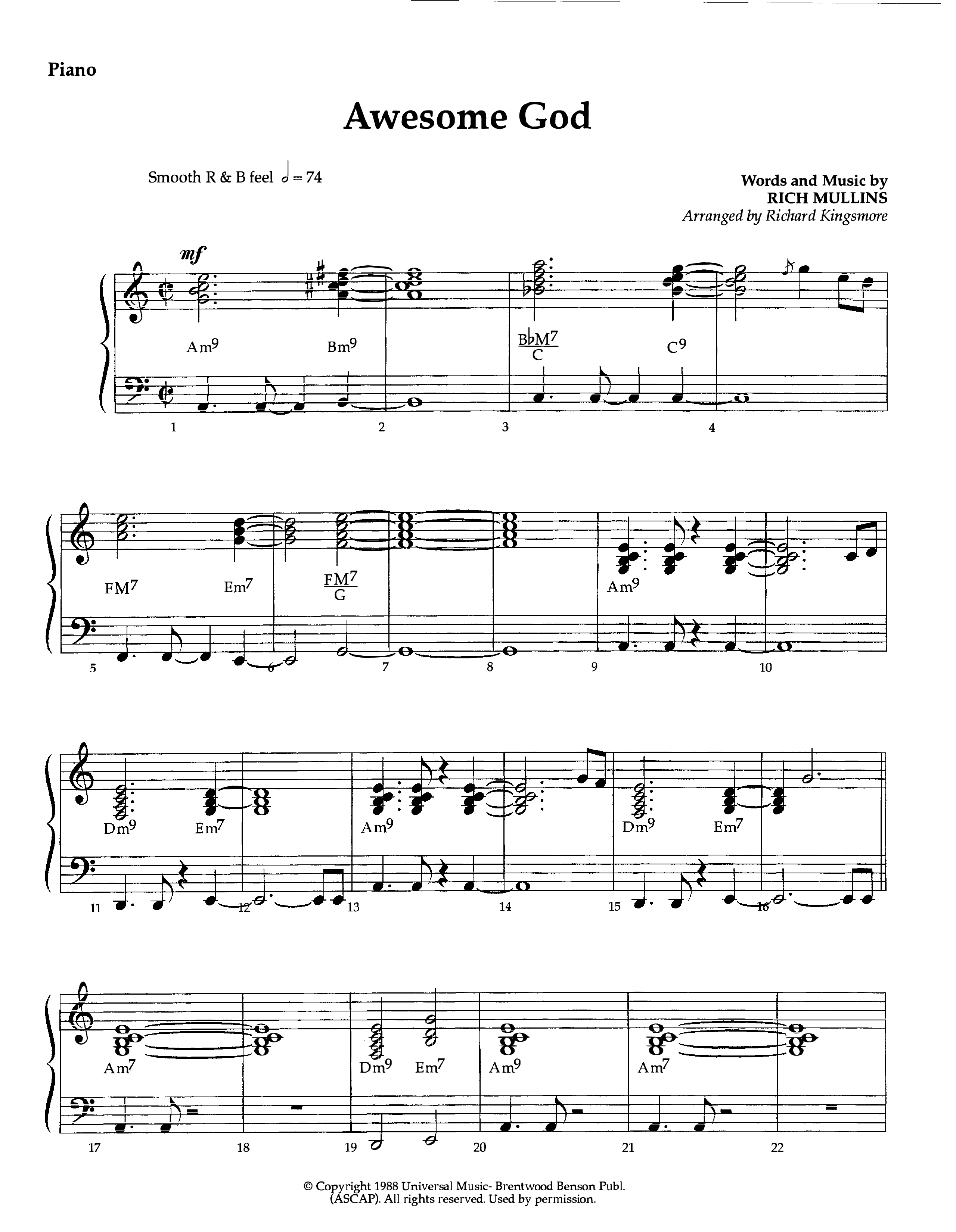 Awesome God (Instrumental) Piano Sheet (Lifeway Worship / Arr. Richard Kingsmore)