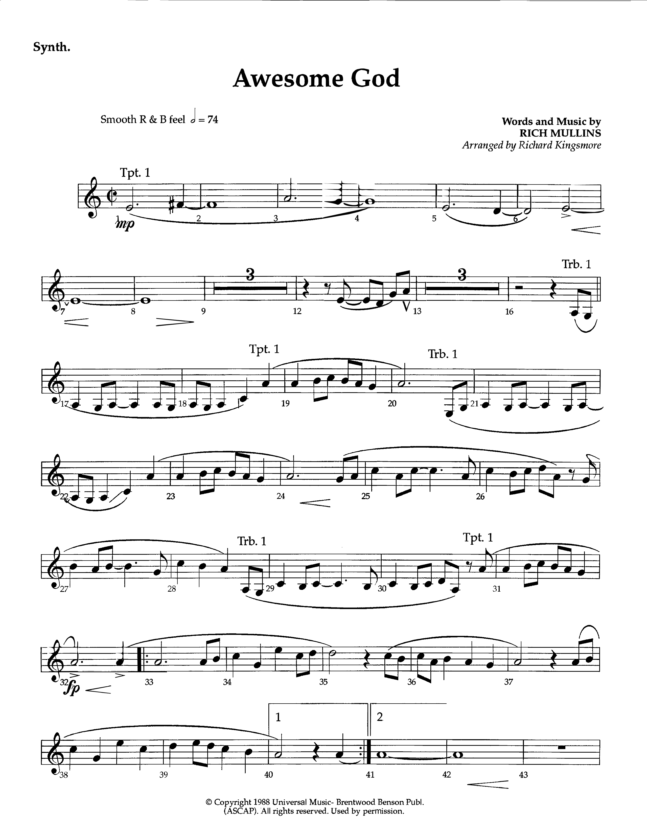 Awesome God (Instrumental) Synth (Lifeway Worship / Arr. Richard Kingsmore)