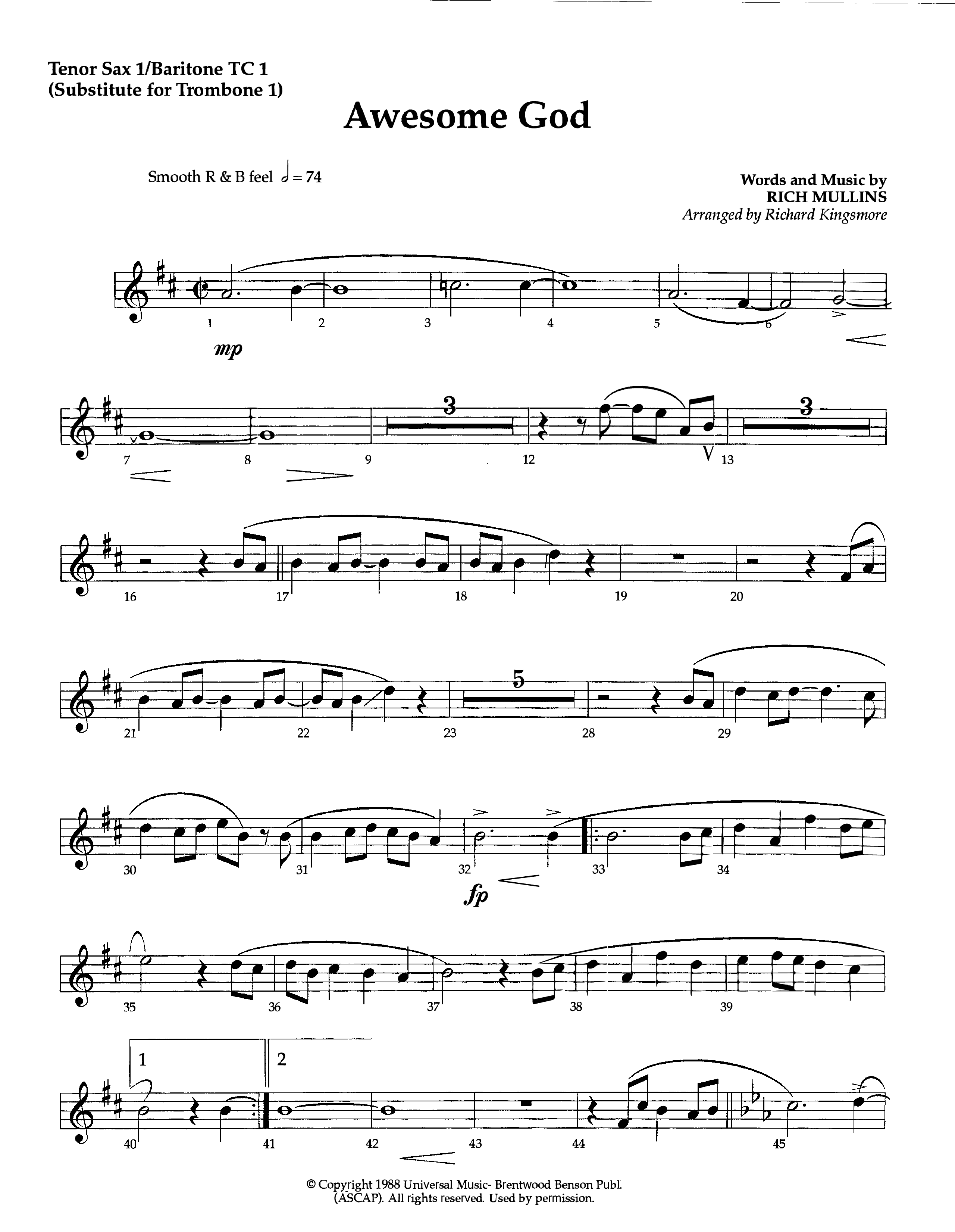 Awesome God (Instrumental) Tenor Sax/Baritone T.C. (Lifeway Worship / Arr. Richard Kingsmore)