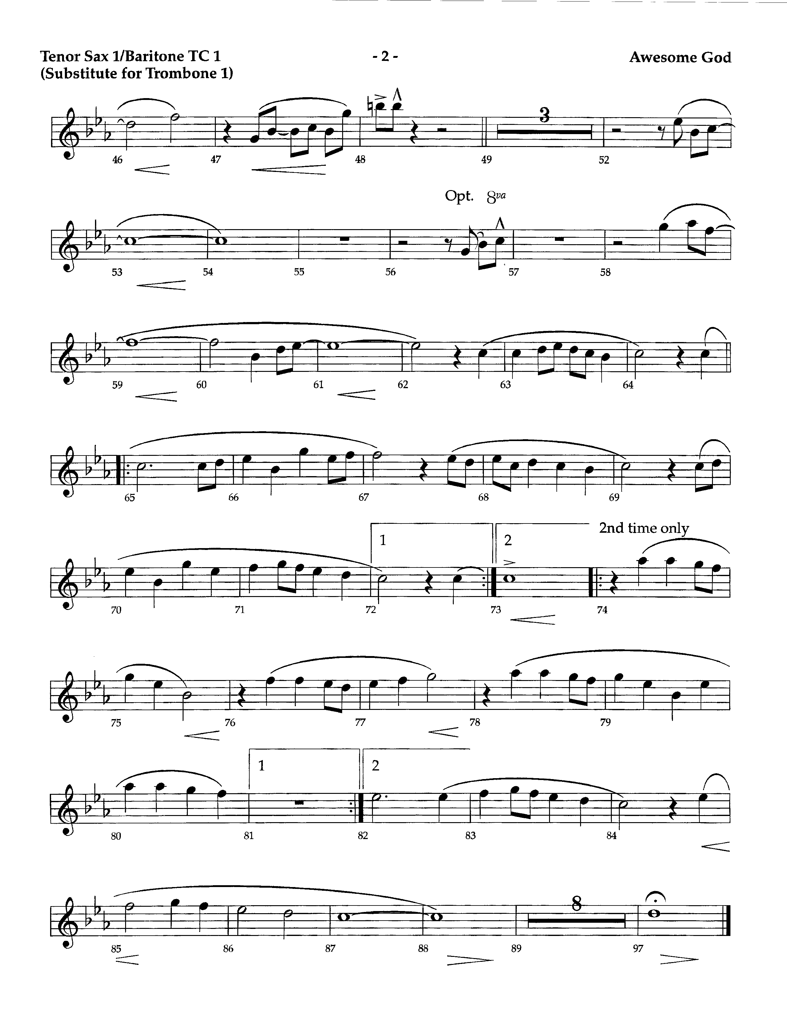 Awesome God (Instrumental) Tenor Sax/Baritone T.C. (Lifeway Worship / Arr. Richard Kingsmore)