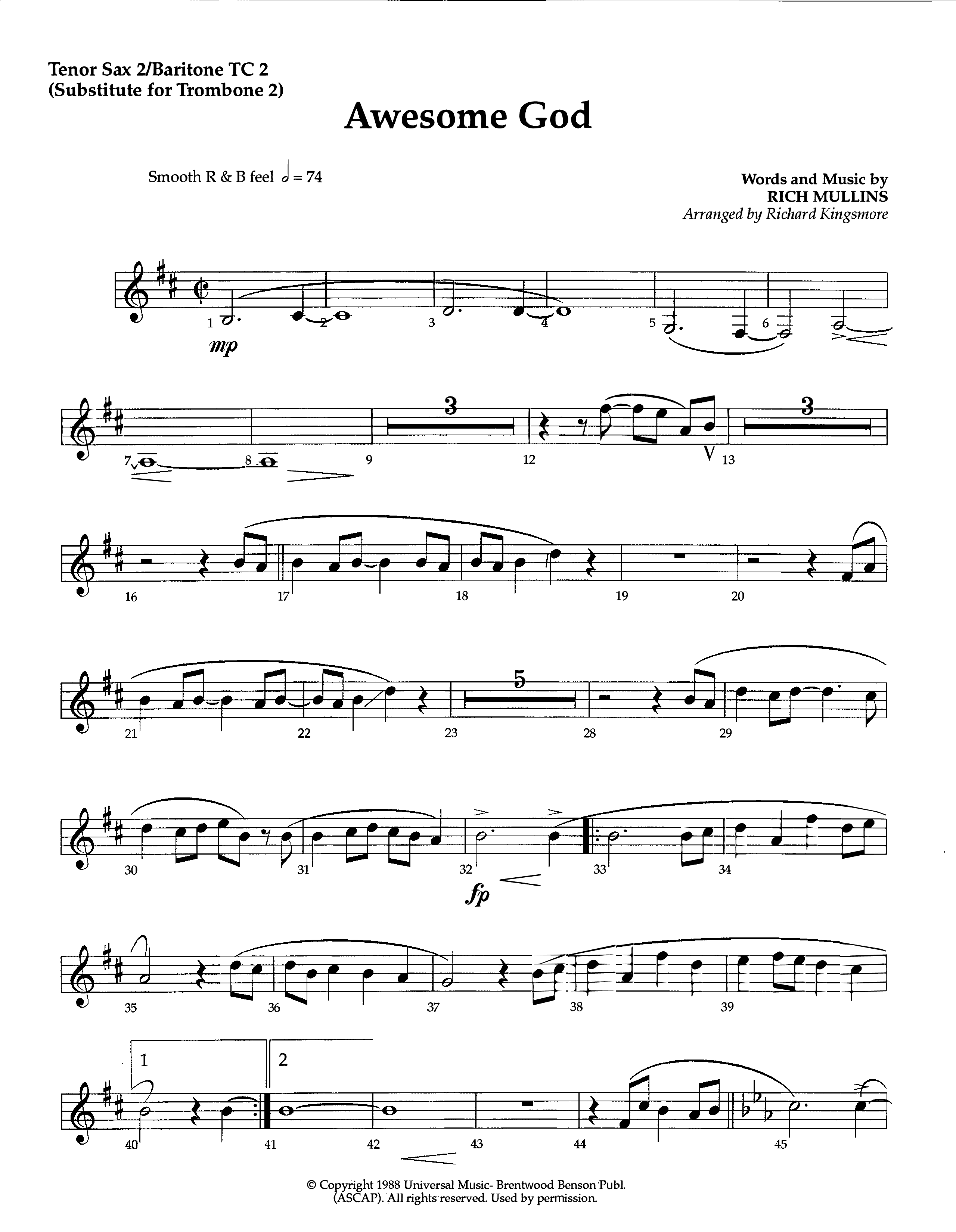 Awesome God (Instrumental) Tenor Sax/Baritone T.C. (Lifeway Worship / Arr. Richard Kingsmore)