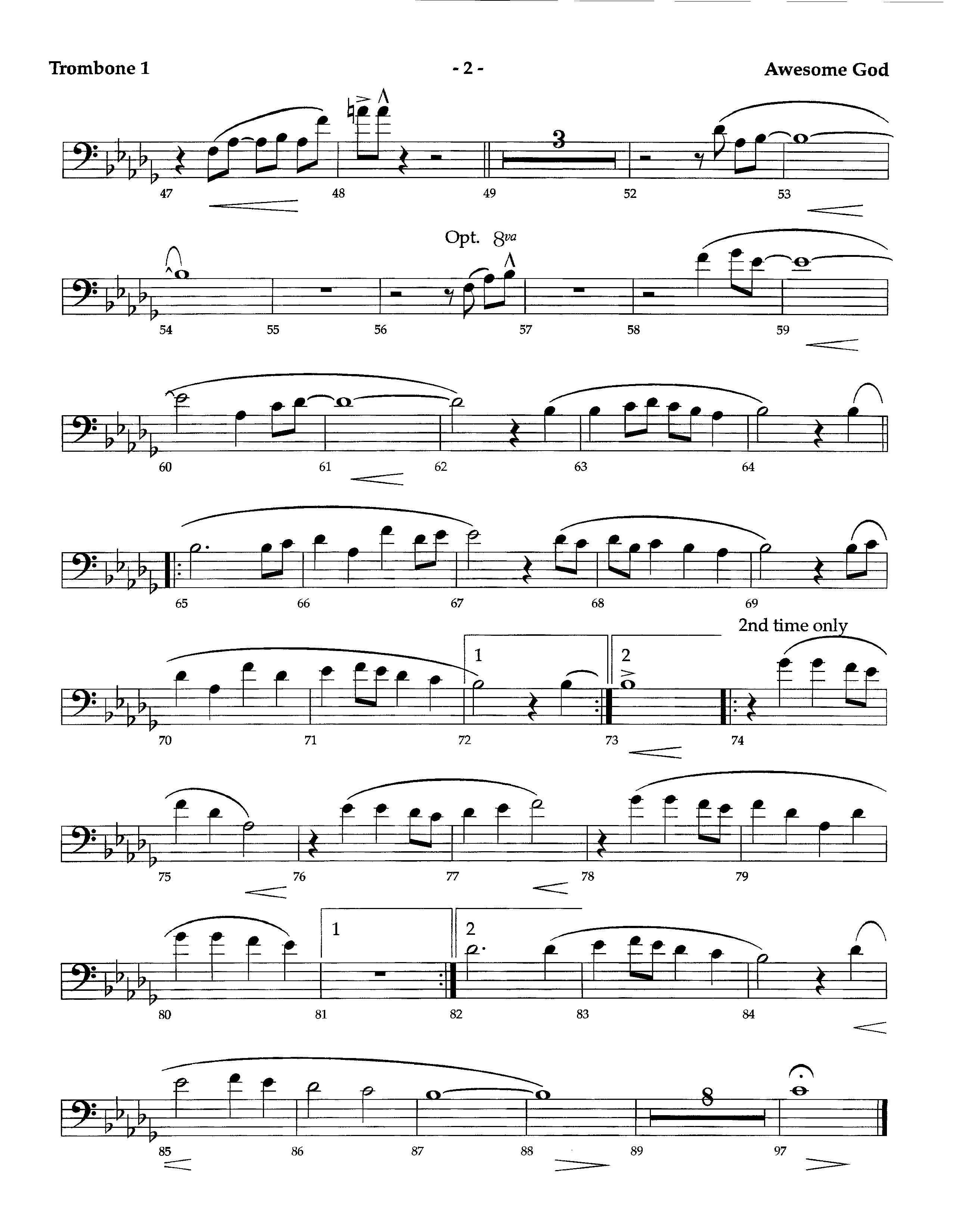 Awesome God (Instrumental) Trombone 1 (Lifeway Worship / Arr. Richard Kingsmore)