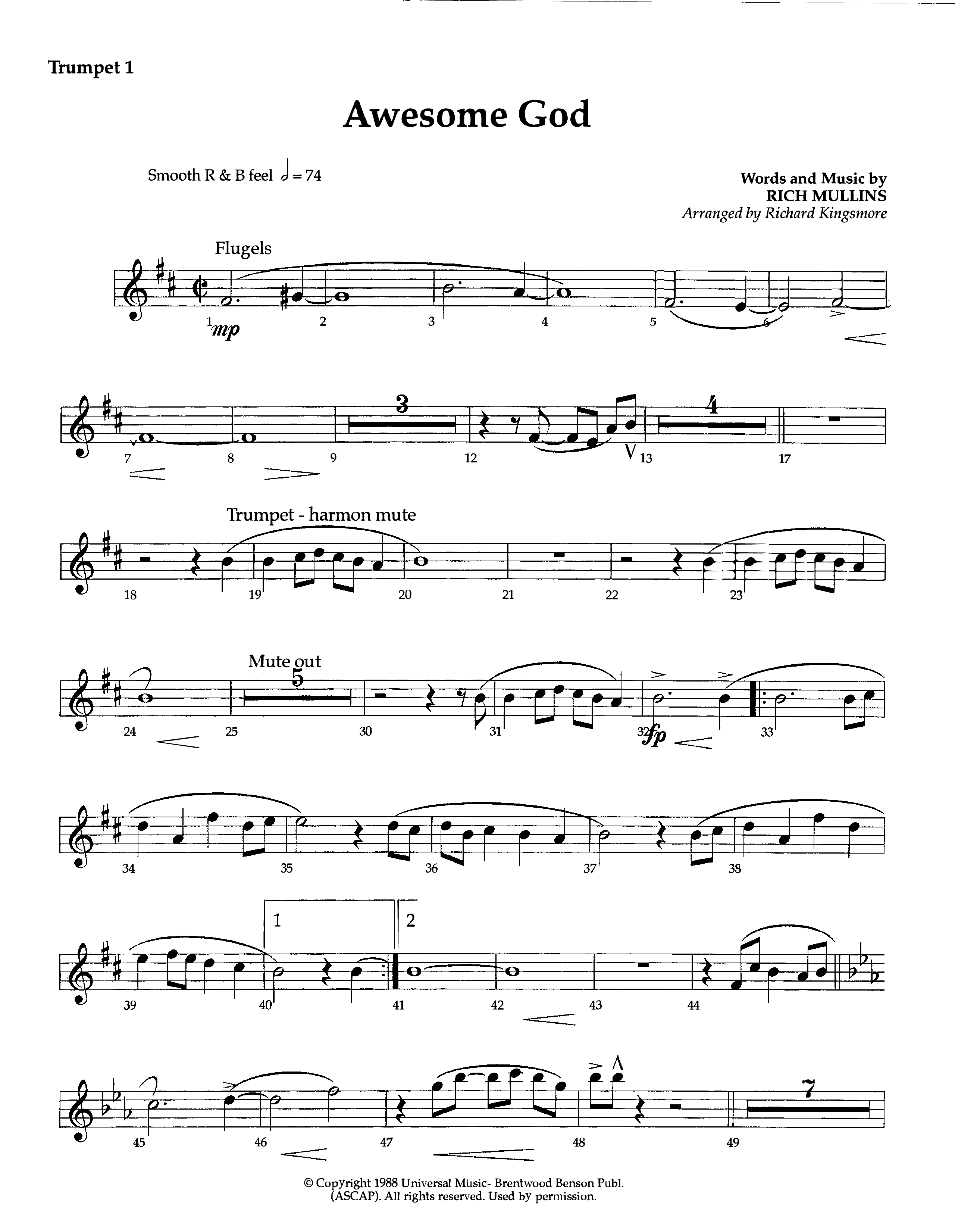 Awesome God (Instrumental) Trumpet 1 (Lifeway Worship / Arr. Richard Kingsmore)