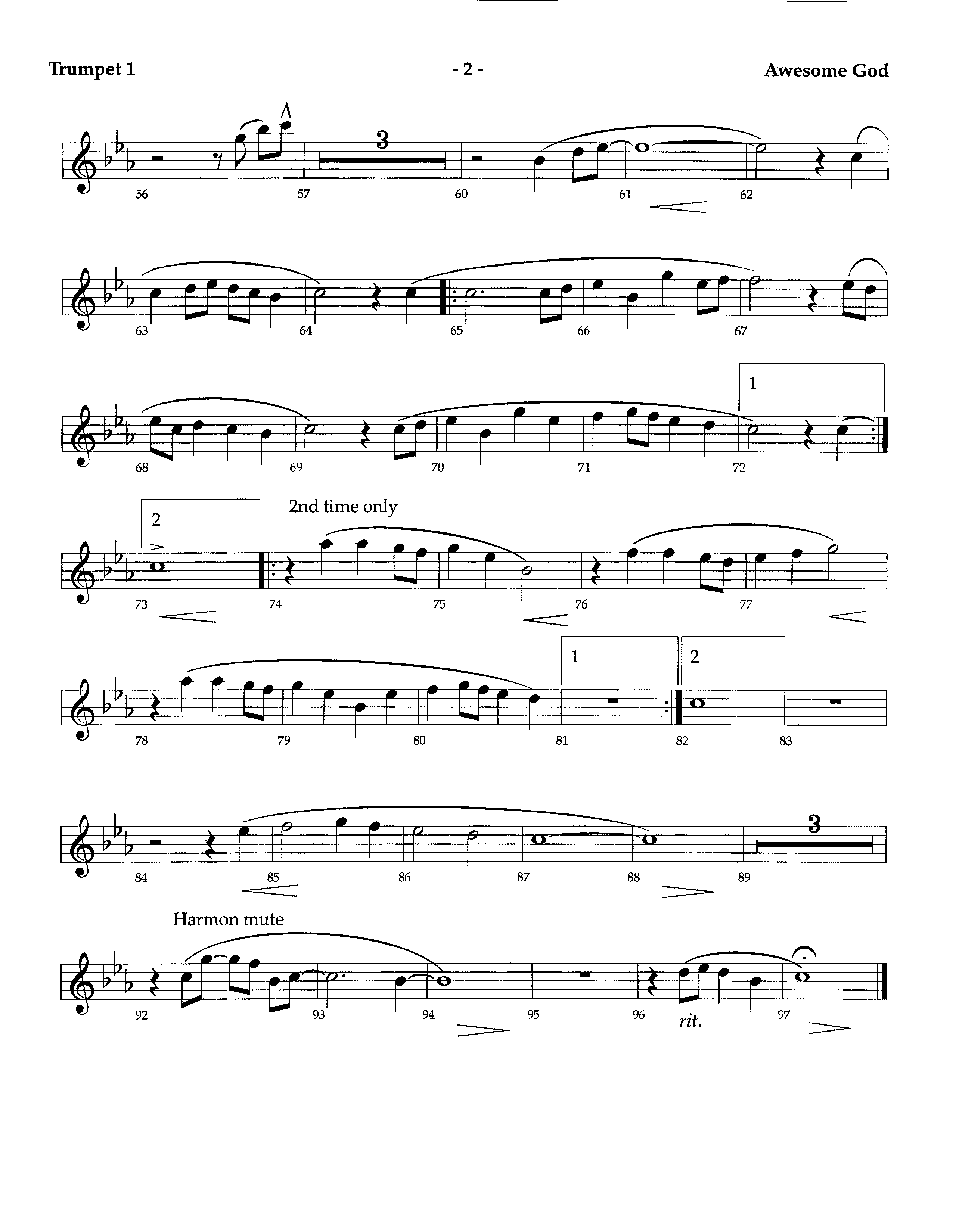 Awesome God (Instrumental) Trumpet 1 (Lifeway Worship / Arr. Richard Kingsmore)