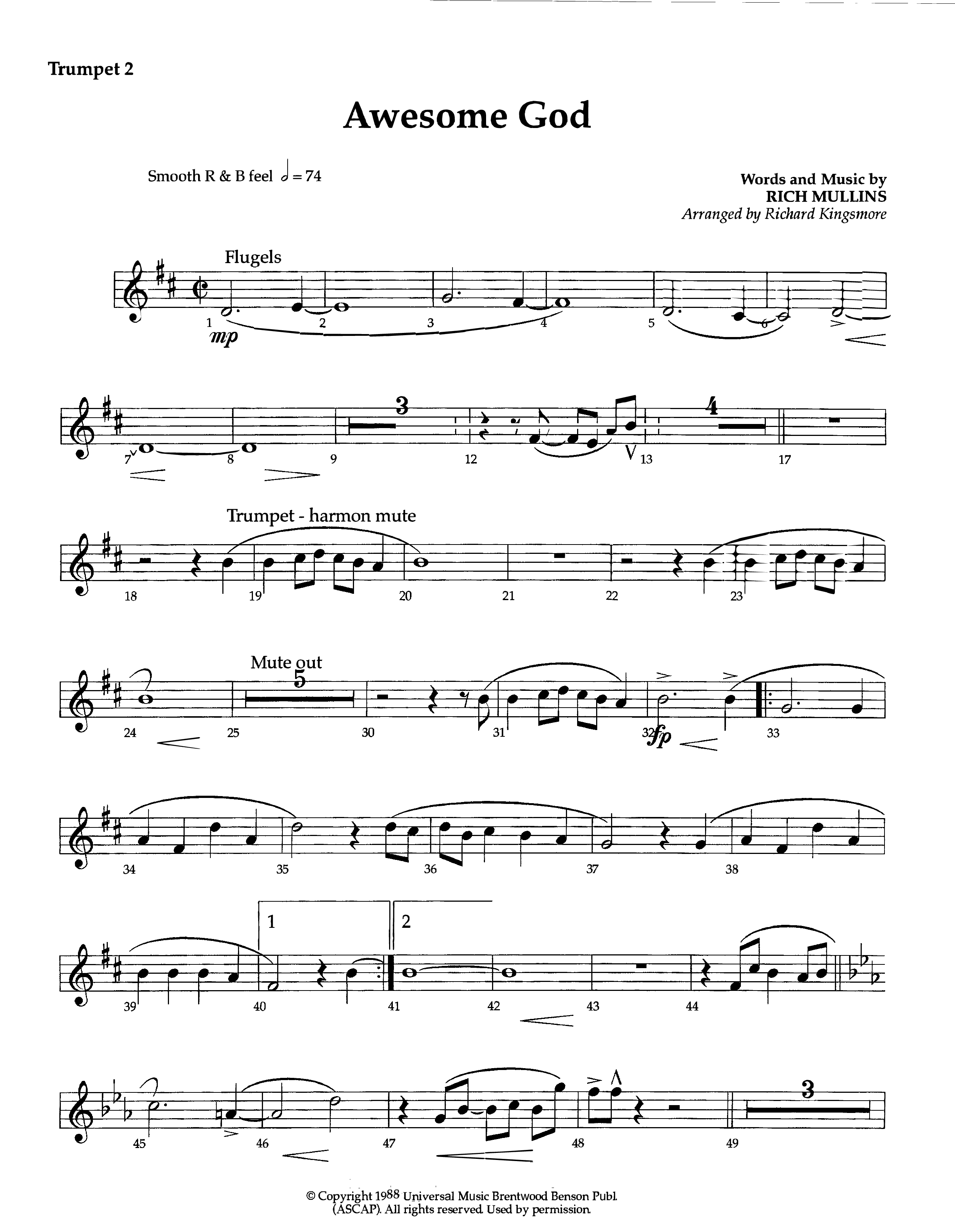 Awesome God (Instrumental) Trumpet 2 (Lifeway Worship / Arr. Richard Kingsmore)