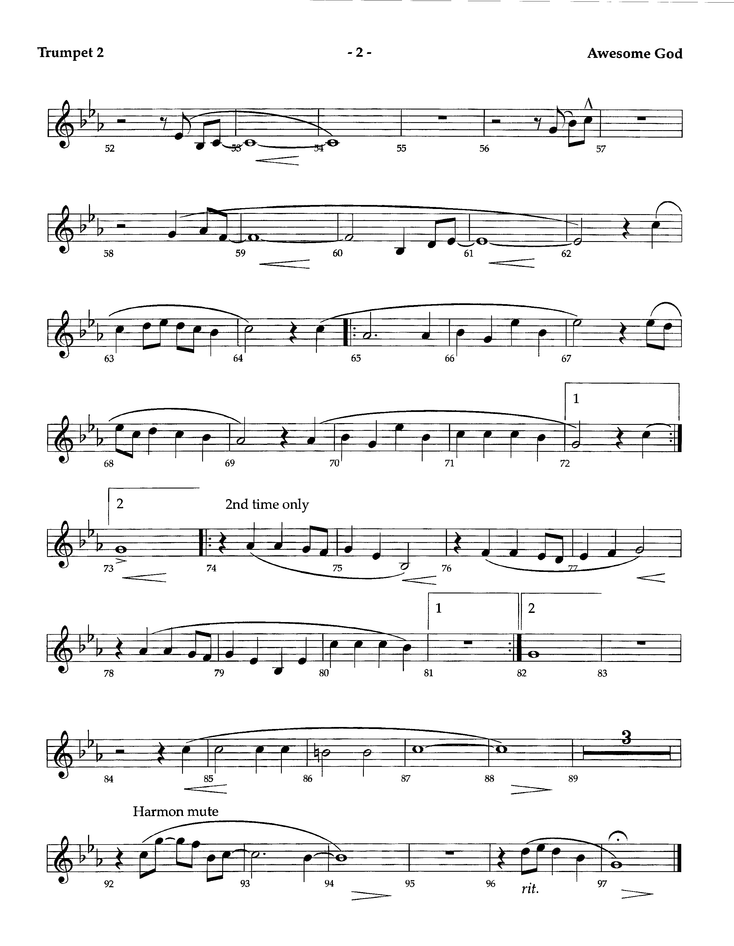 Awesome God (Instrumental) Trumpet 2 (Lifeway Worship / Arr. Richard Kingsmore)