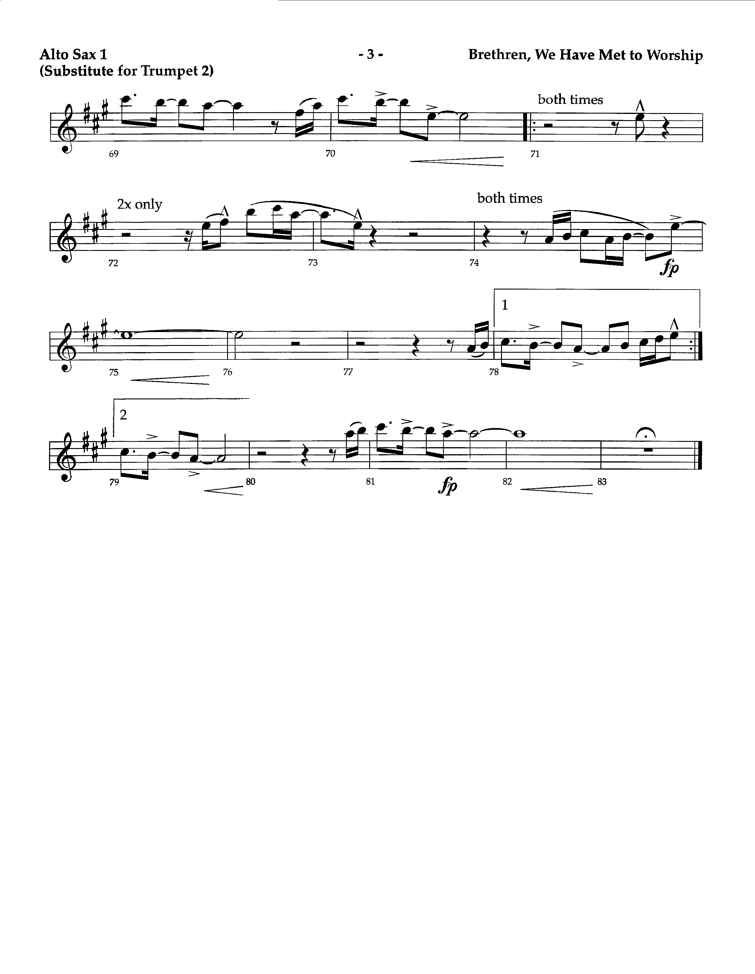 Brethren We Have Met To Worship (Instrumental) Alto Sax 1/2 (Lifeway Worship / Arr. Richard Kingsmore)