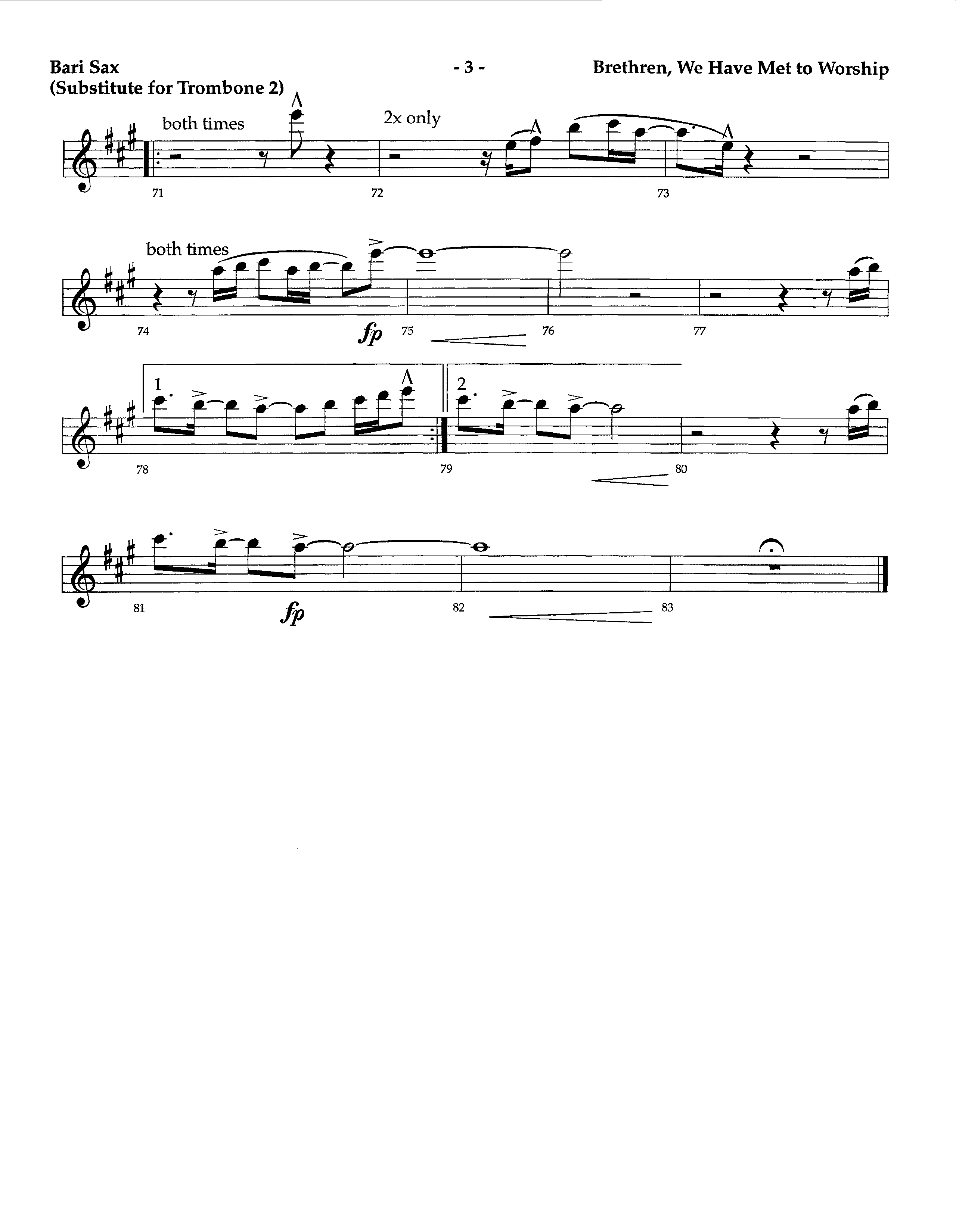 Brethren We Have Met To Worship (Instrumental) Bari Sax (Lifeway Worship / Arr. Richard Kingsmore)