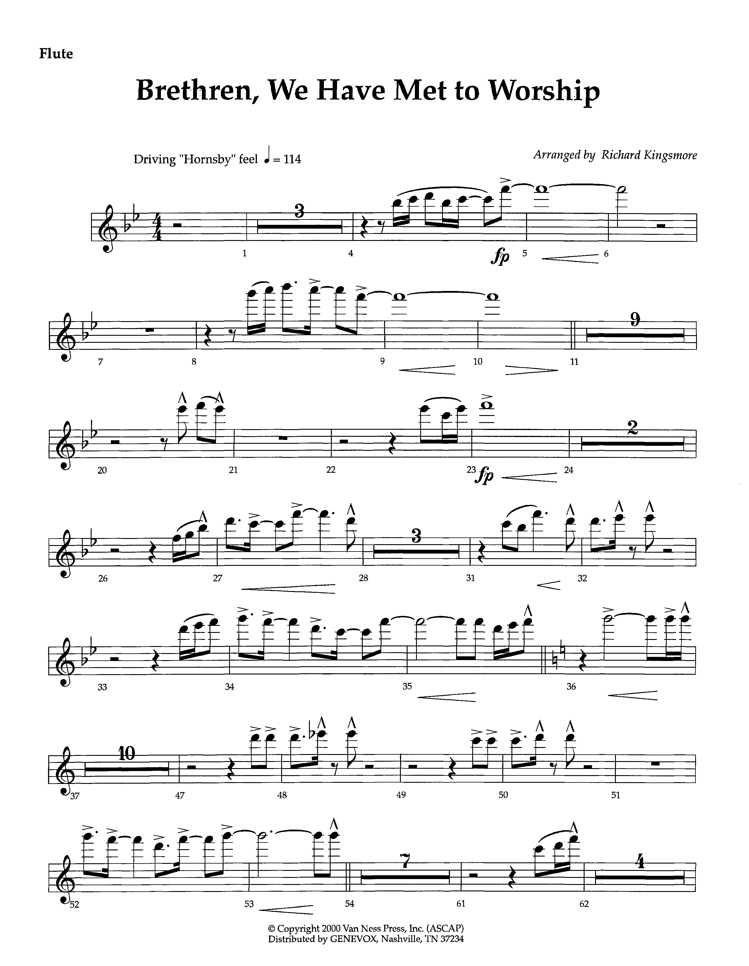 Brethren We Have Met To Worship (Instrumental) Flute (Lifeway Worship / Arr. Richard Kingsmore)