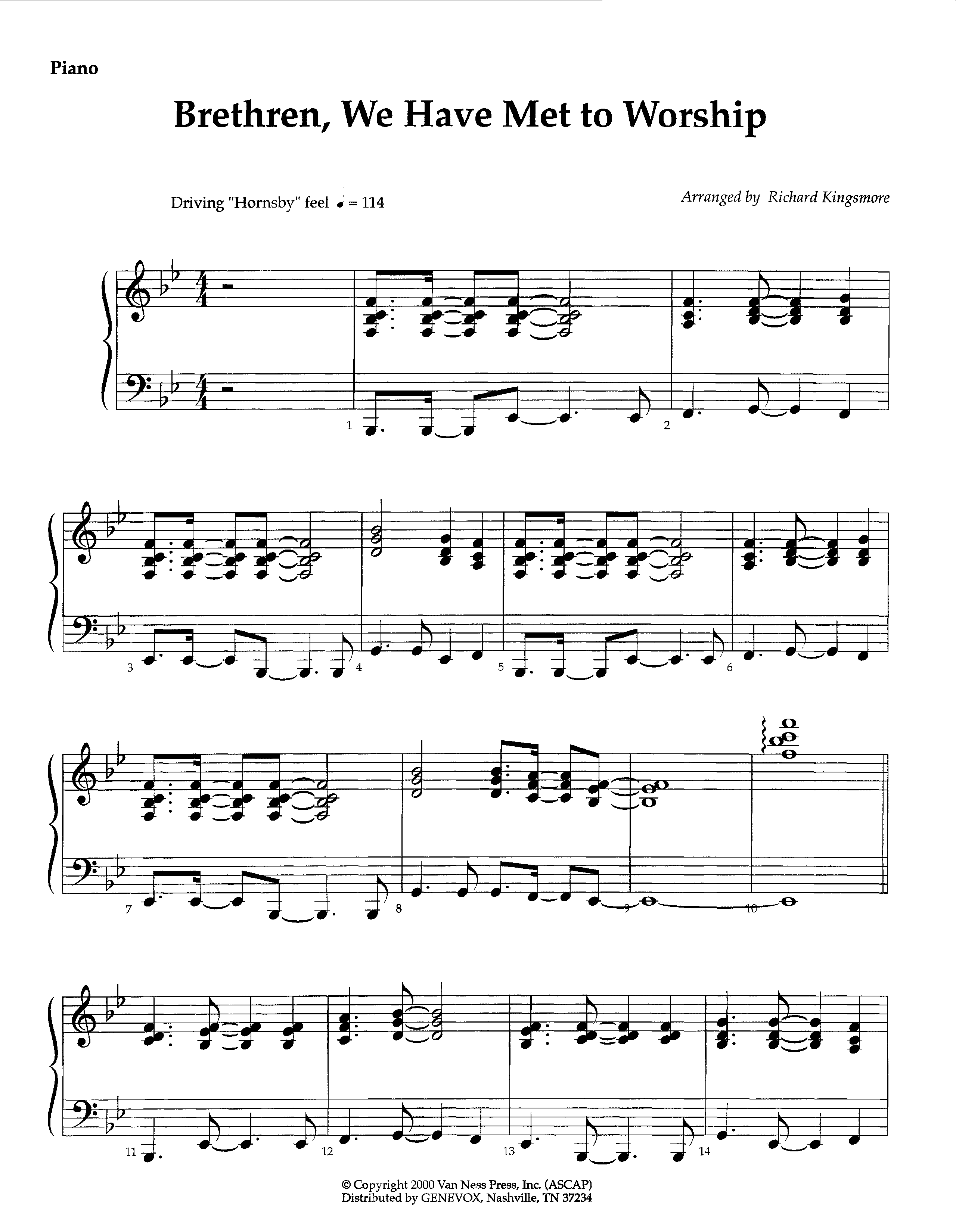 Brethren We Have Met To Worship (Instrumental) Piano Sheet (Lifeway Worship / Arr. Richard Kingsmore)