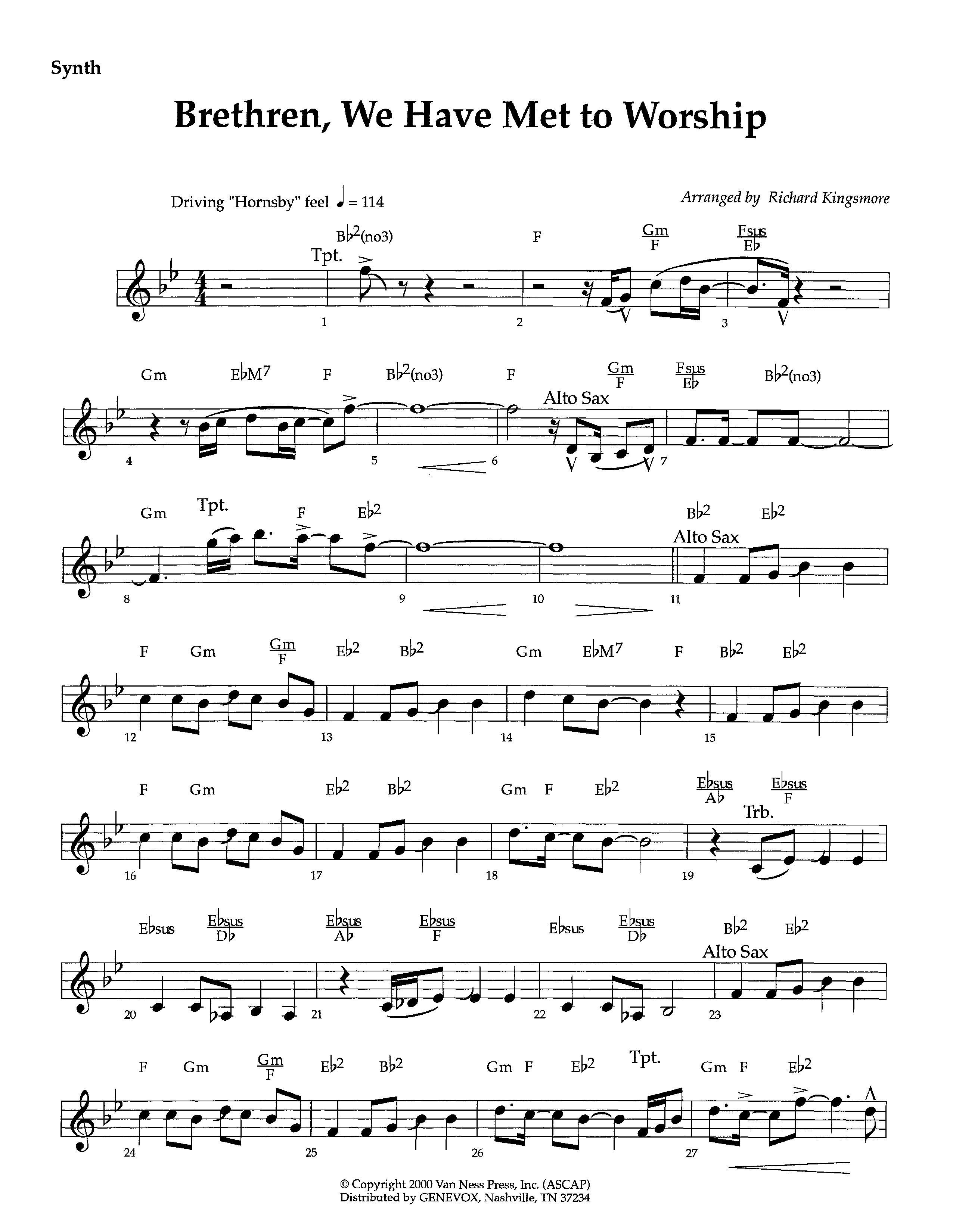 Brethren We Have Met To Worship (Instrumental) Synth (Lifeway Worship / Arr. Richard Kingsmore)