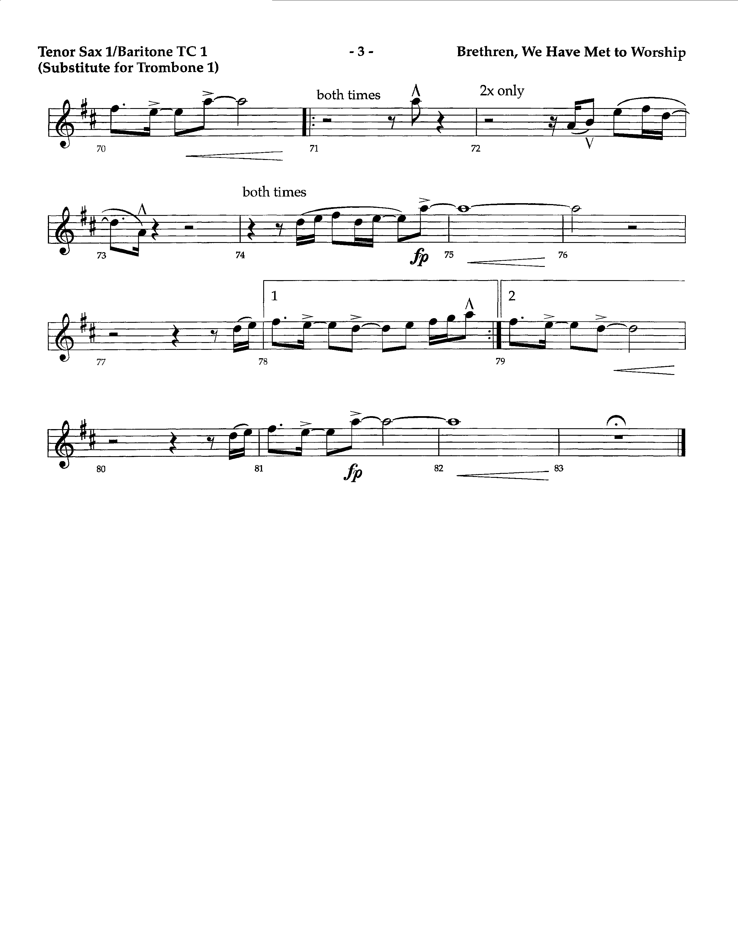 Brethren We Have Met To Worship (Instrumental) Tenor Sax/Baritone T.C. (Lifeway Worship / Arr. Richard Kingsmore)