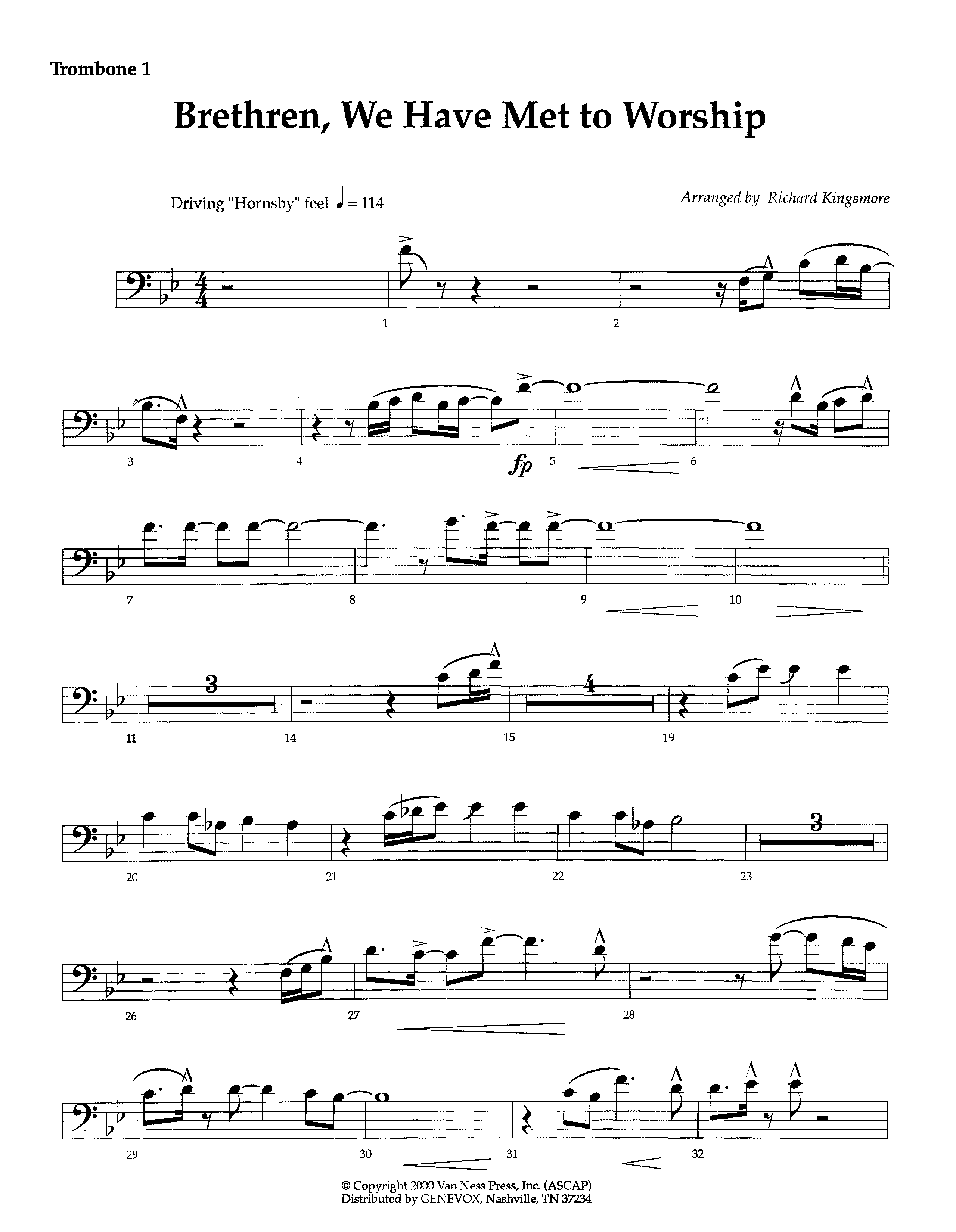 Brethren We Have Met To Worship (Instrumental) Trombone 1 (Lifeway Worship / Arr. Richard Kingsmore)