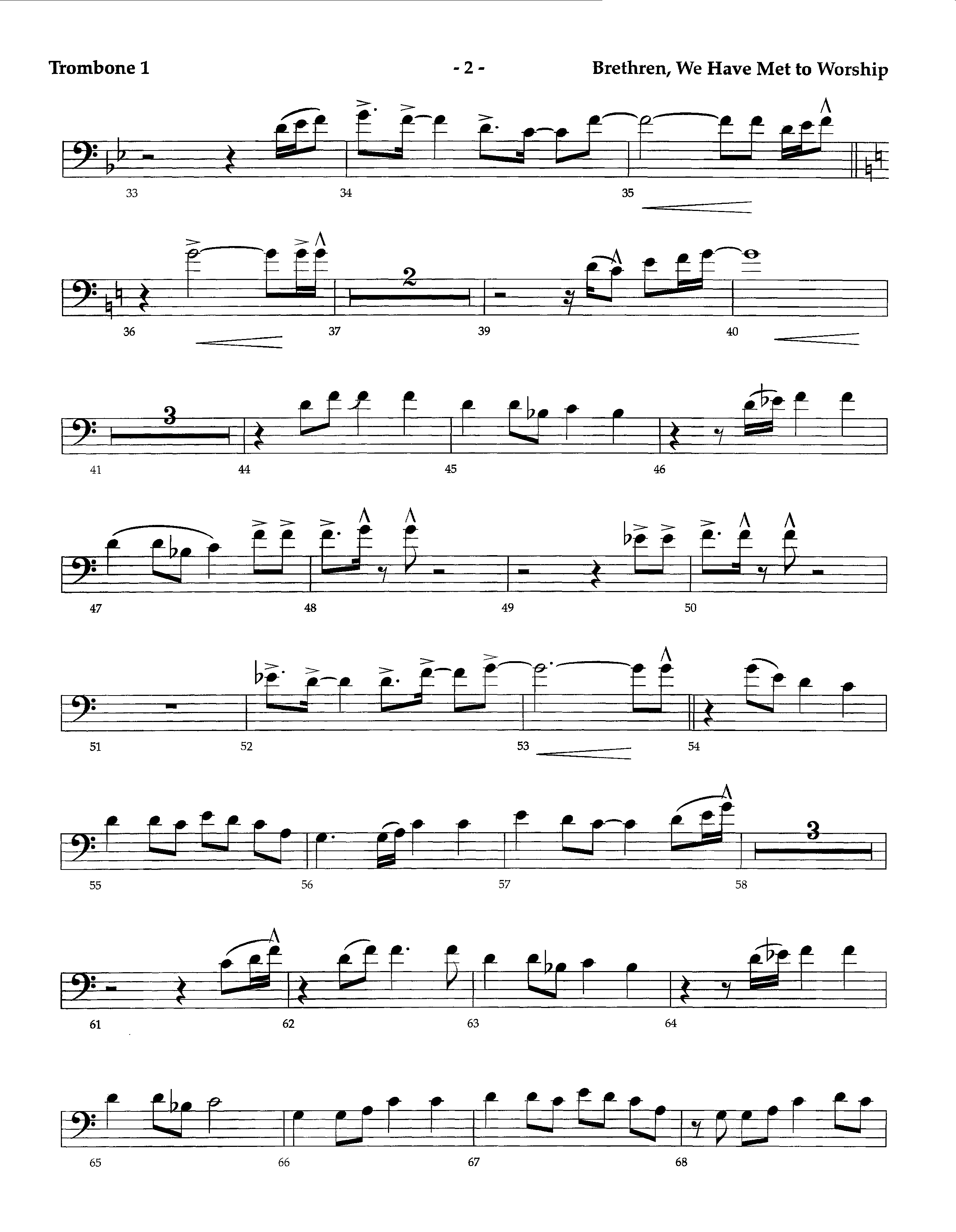 Brethren We Have Met To Worship (Instrumental) Trombone 1 (Lifeway Worship / Arr. Richard Kingsmore)