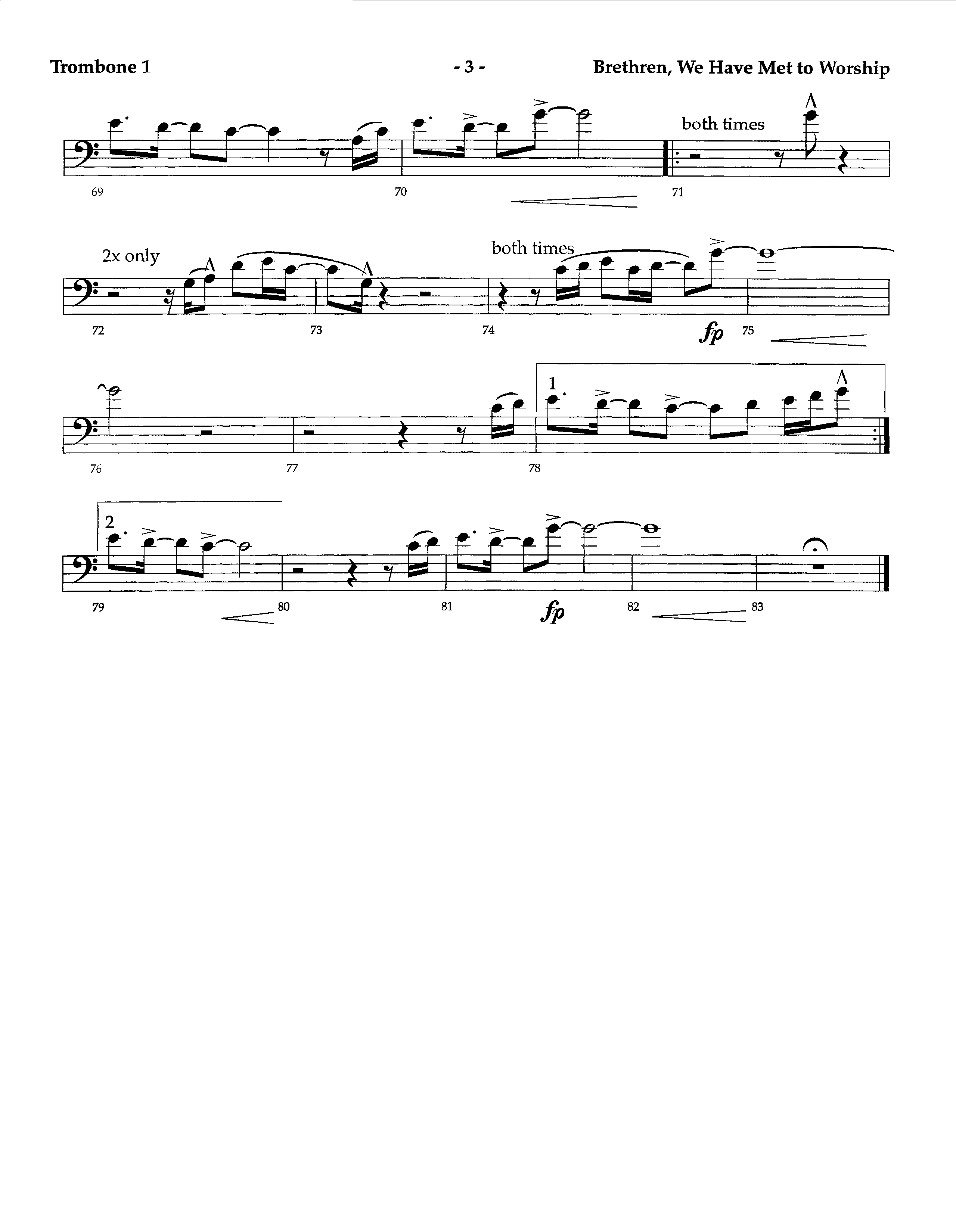 Brethren We Have Met To Worship (Instrumental) Trombone 1 (Lifeway Worship / Arr. Richard Kingsmore)