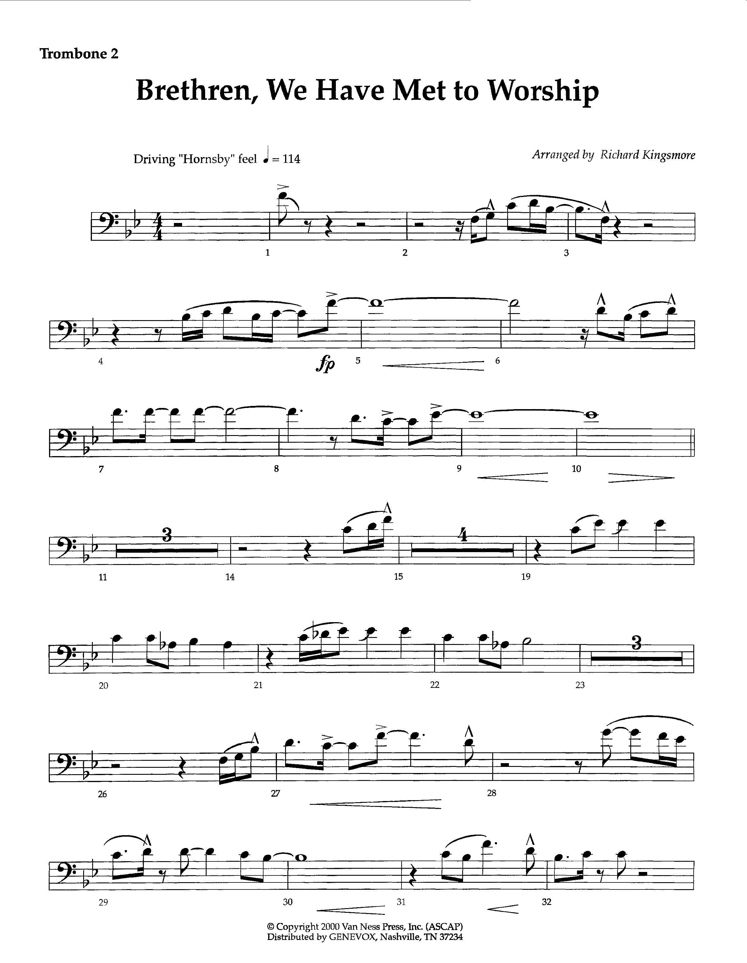 Brethren We Have Met To Worship (Instrumental) Trombone 2 (Lifeway Worship / Arr. Richard Kingsmore)