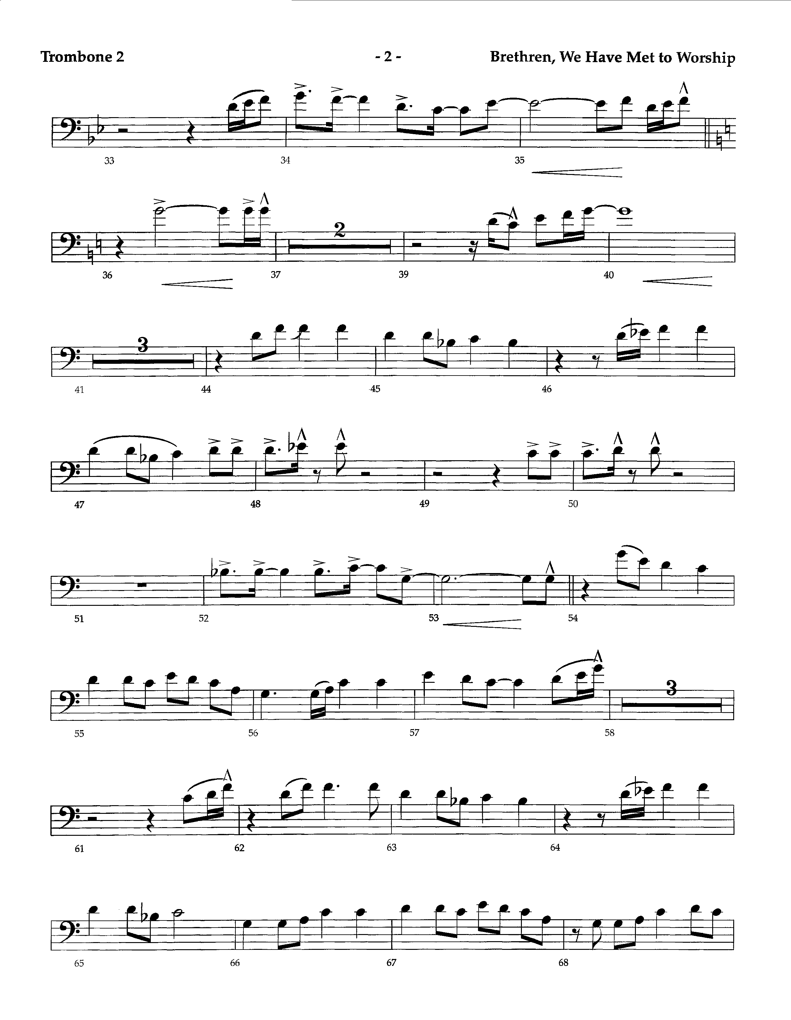 Brethren We Have Met To Worship (Instrumental) Trombone 2 (Lifeway Worship / Arr. Richard Kingsmore)