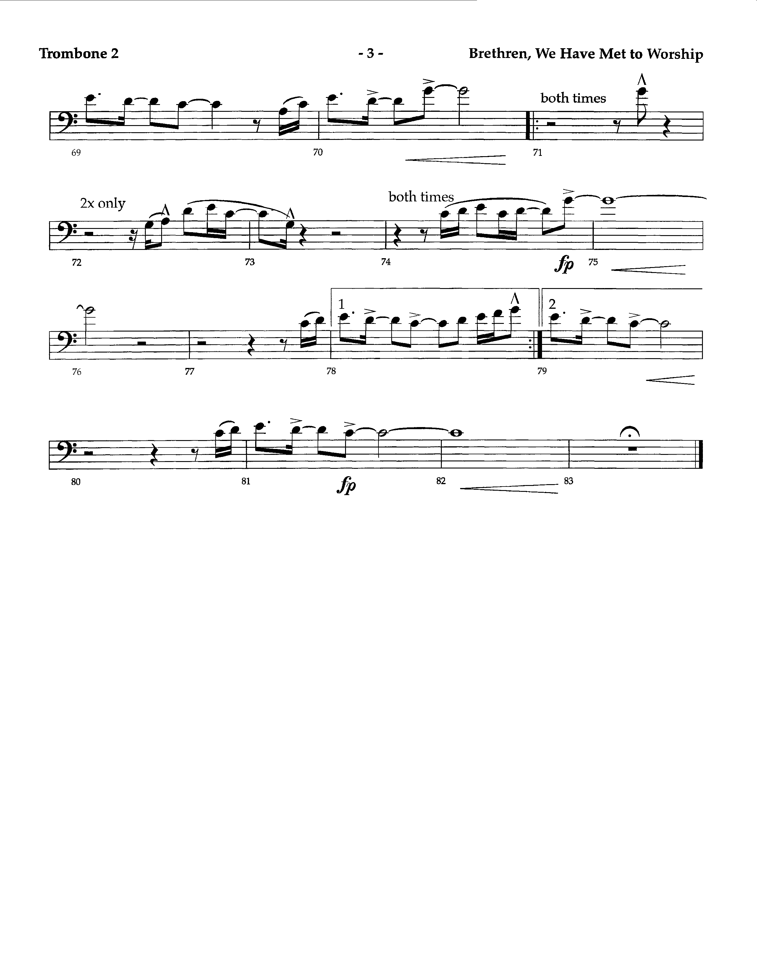 Brethren We Have Met To Worship (Instrumental) Trombone 2 (Lifeway Worship / Arr. Richard Kingsmore)