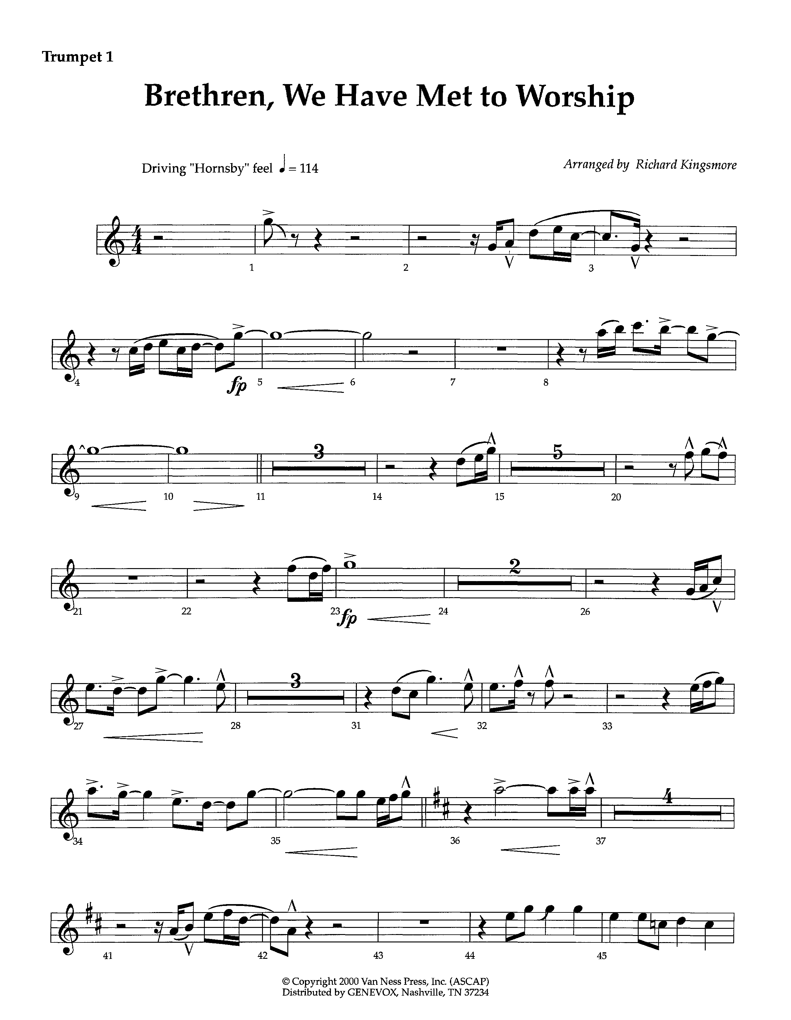 Brethren We Have Met To Worship (Instrumental) Trumpet 1 (Lifeway Worship / Arr. Richard Kingsmore)