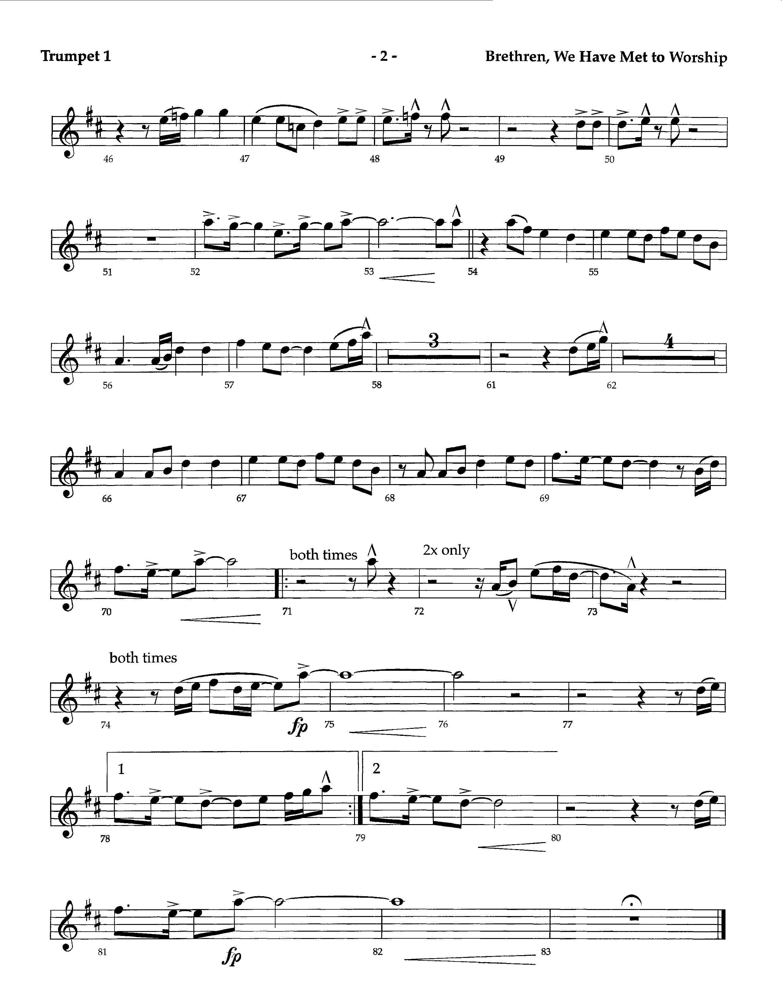 Brethren We Have Met To Worship (Instrumental) Trumpet 1 (Lifeway Worship / Arr. Richard Kingsmore)