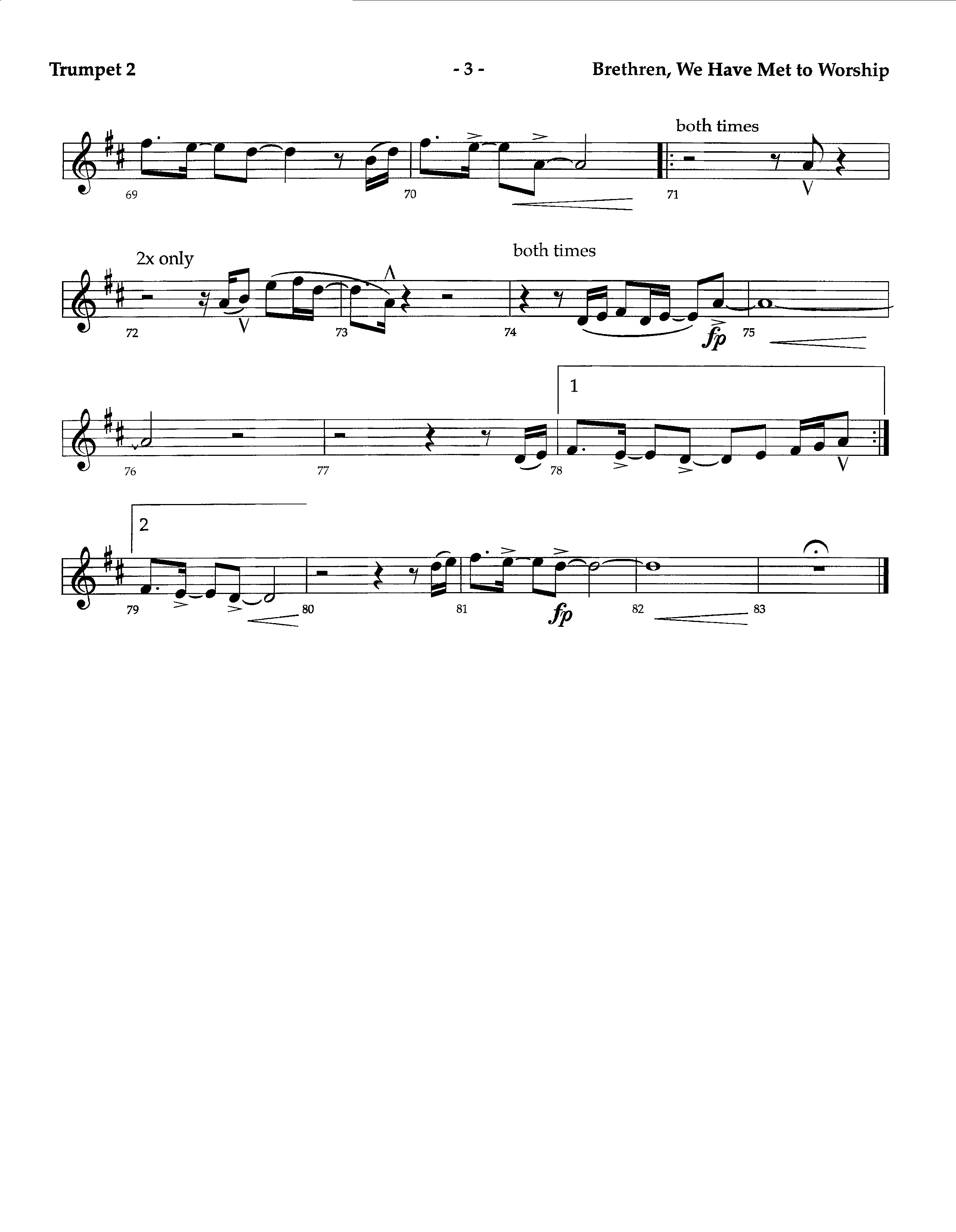 Brethren We Have Met To Worship (Instrumental) Trumpet 2 (Lifeway Worship / Arr. Richard Kingsmore)
