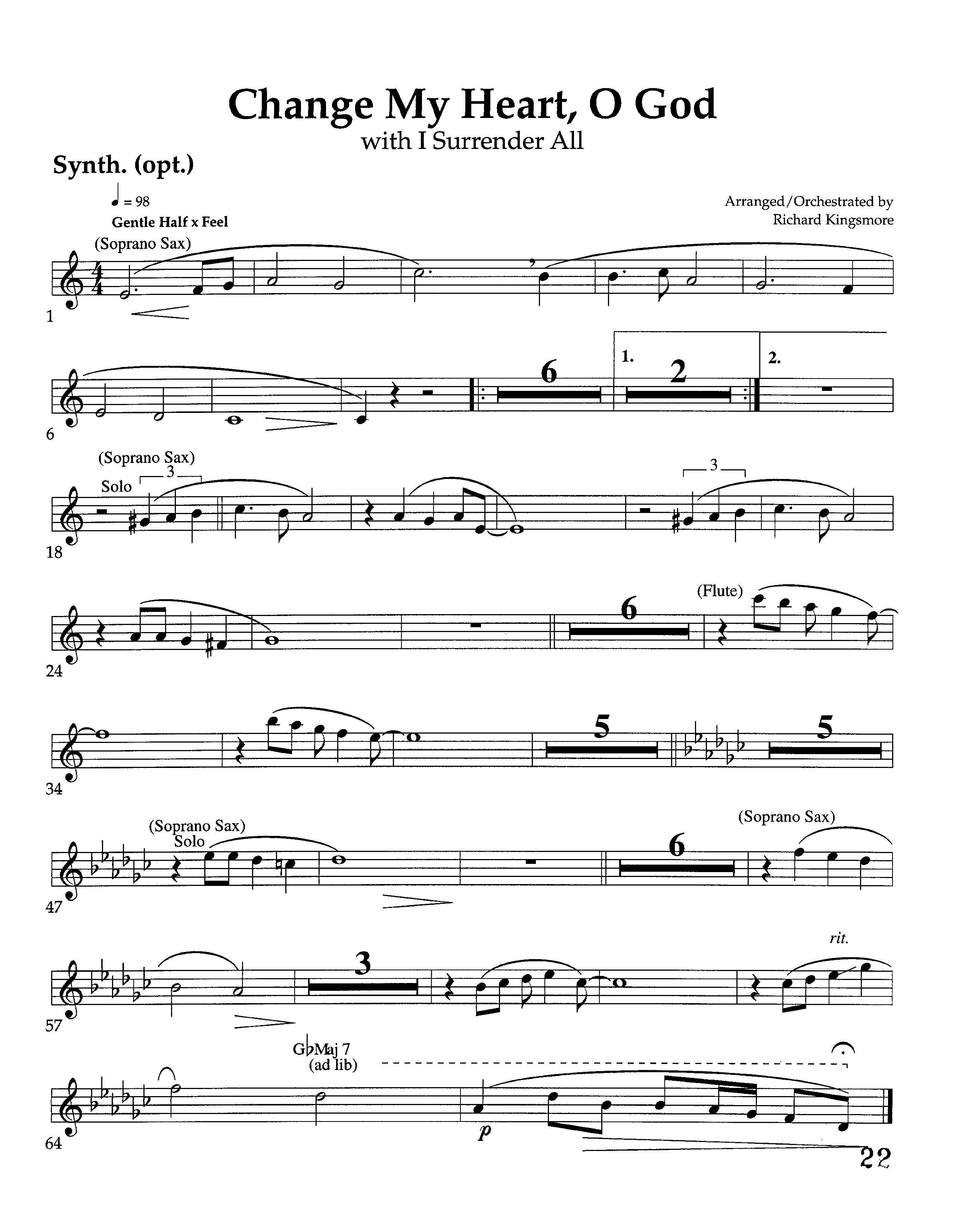 Change My Heart O God (with I Surrender All) (Instrumental) Synth (Lifeway Worship / Arr. Richard Kingsmore)