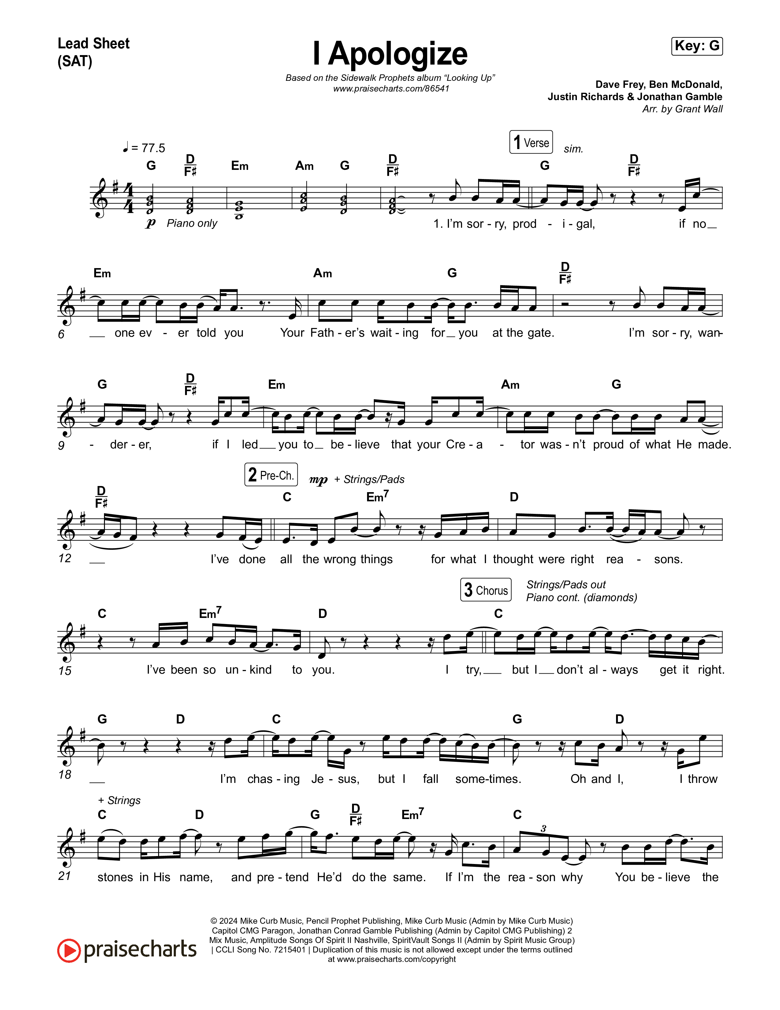 I Apologize Lead Sheet (SAT) (Sidewalk Prophets)