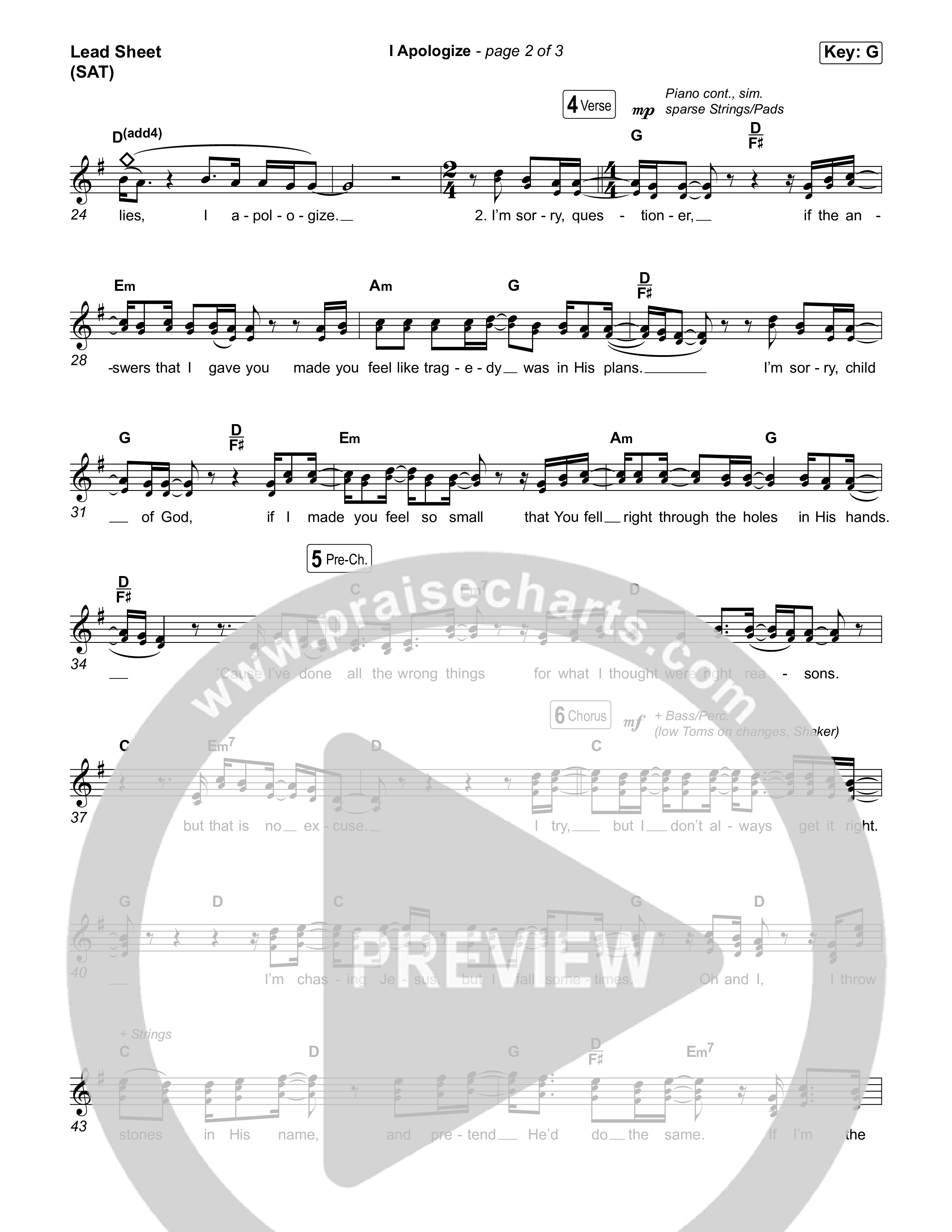 I Apologize Lead Sheet (SAT) (Sidewalk Prophets)