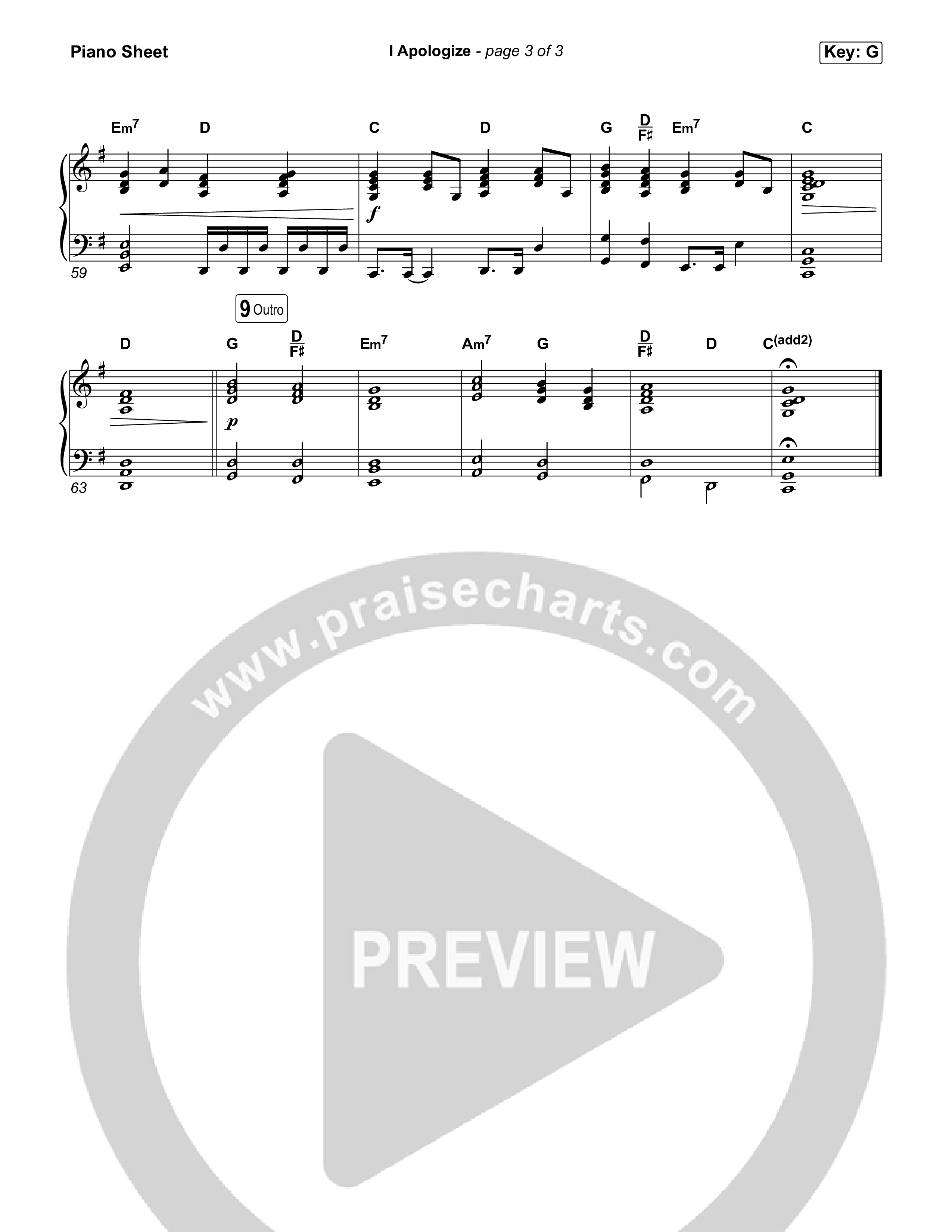 I Apologize Piano Sheet (Sidewalk Prophets)