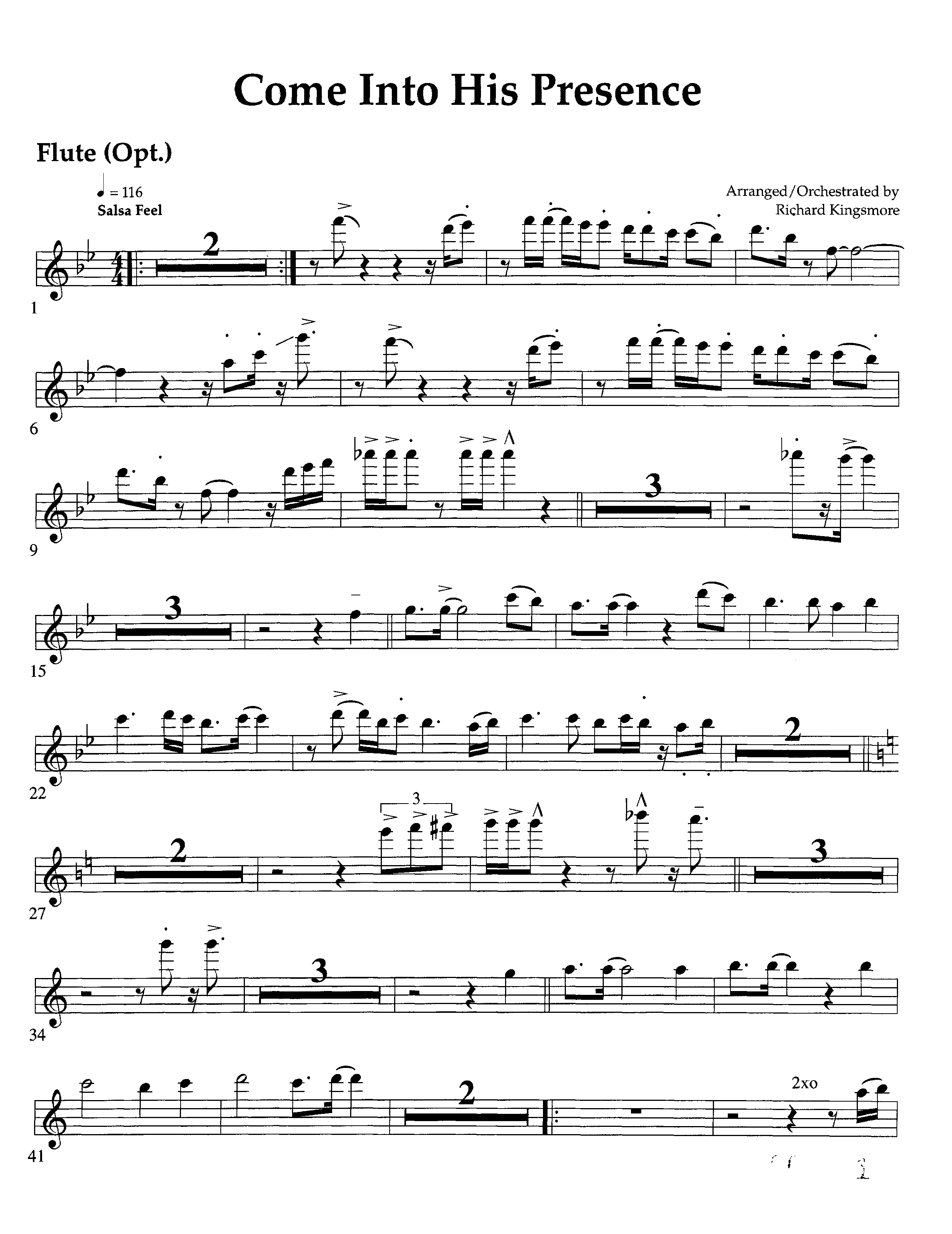 Come Into His Presence (Instrumental) Flute (Lifeway Worship / Arr. Richard Kingsmore)